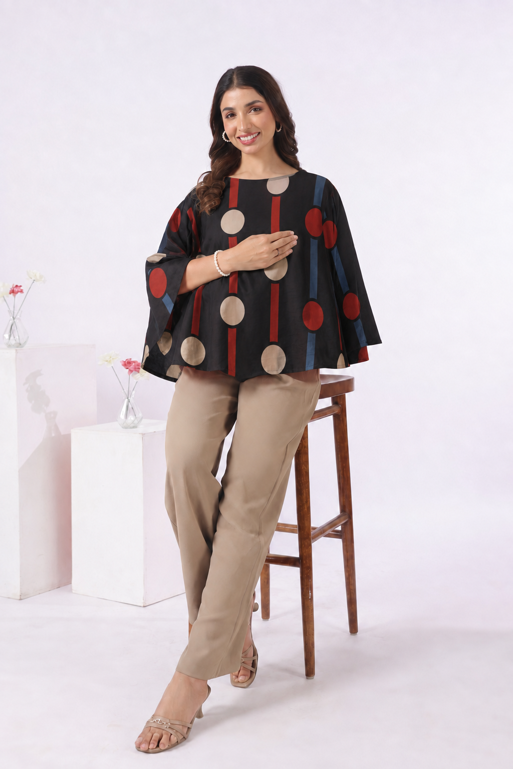 Black Geometric Ajrakh Cotton Nursing Cover (One-Size)