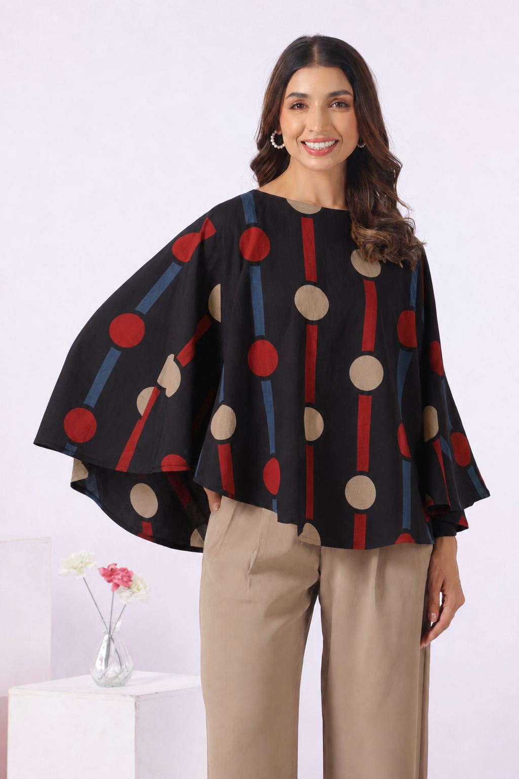Black Geometric Ajrakh Cotton Nursing Cover (One-Size)