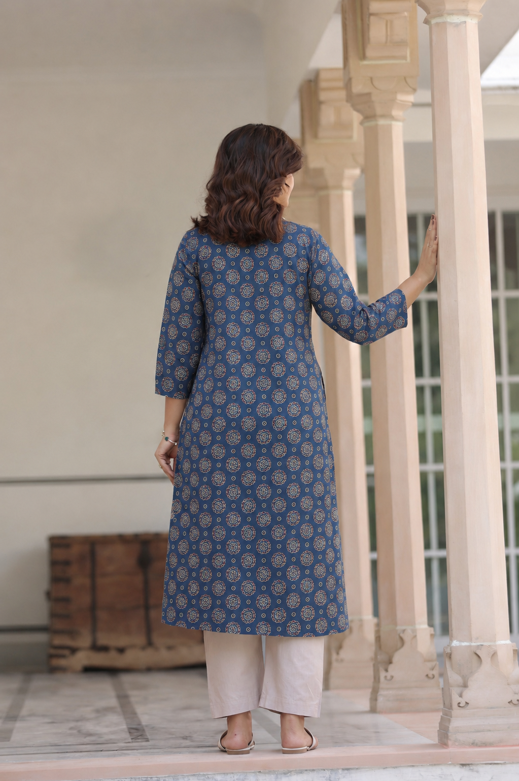 Indigo Mandala Bloom Cotton Maternity - Nursing Kurti