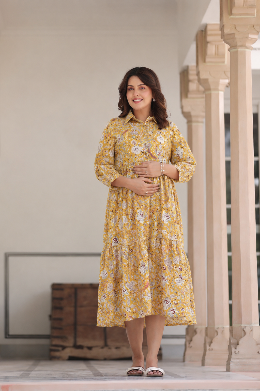 Wildflower Gold Cotton Maternity - Nursing Dress
