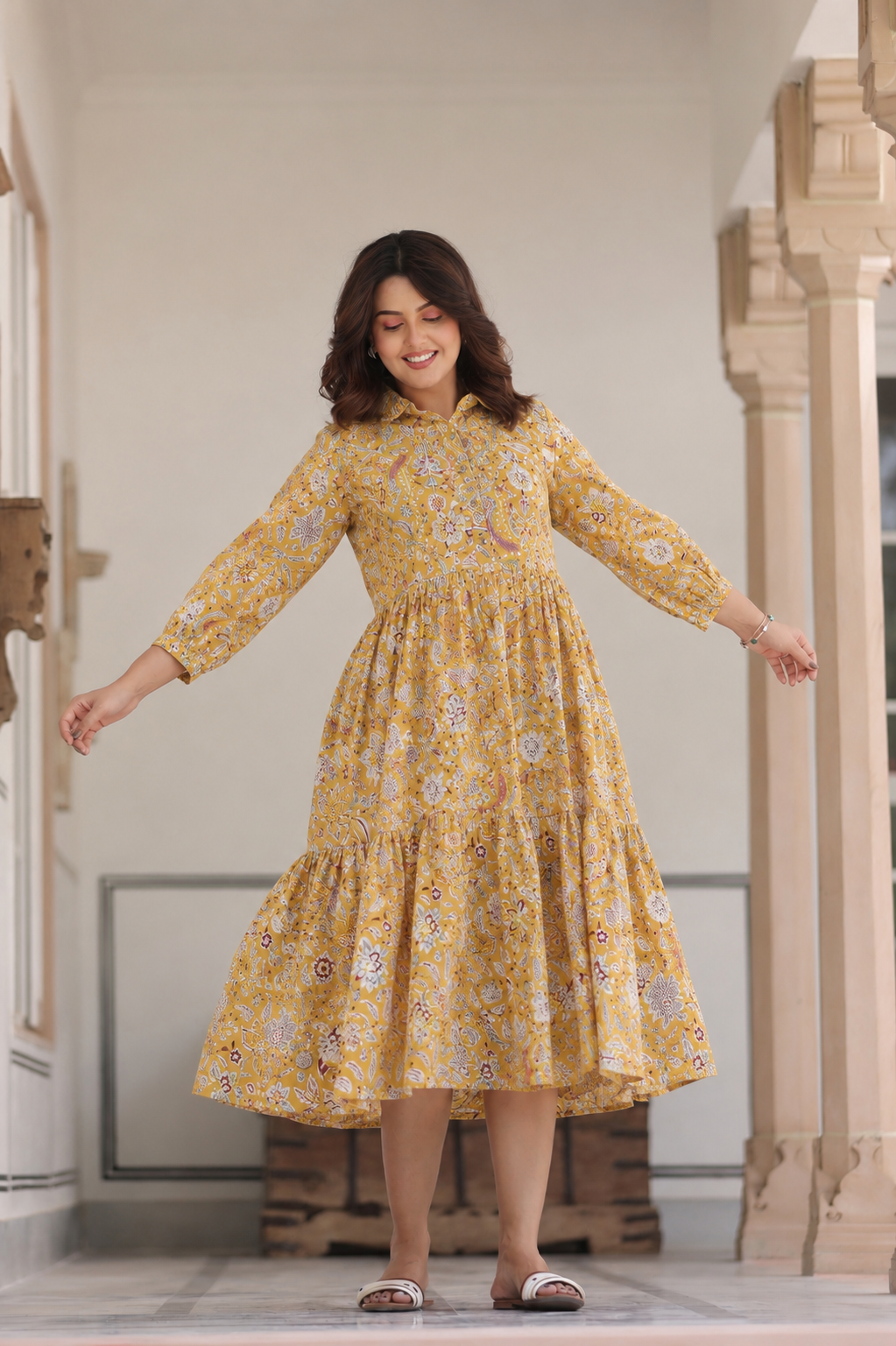 Wildflower Gold Cotton Maternity - Nursing Dress