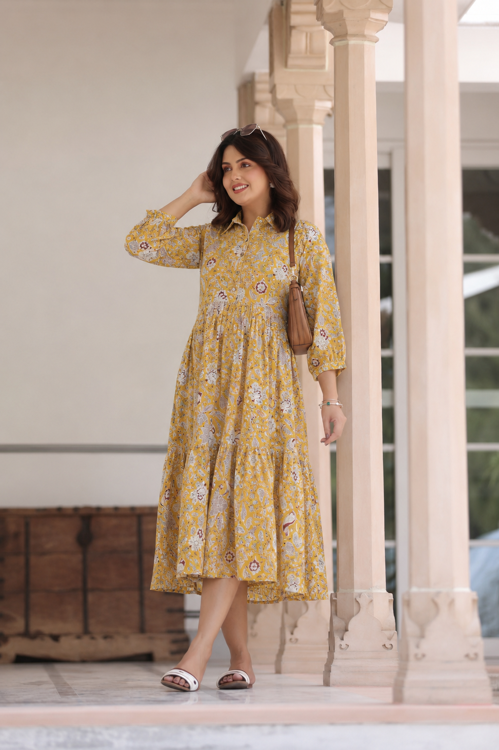 Wildflower Gold Cotton Maternity - Nursing Dress