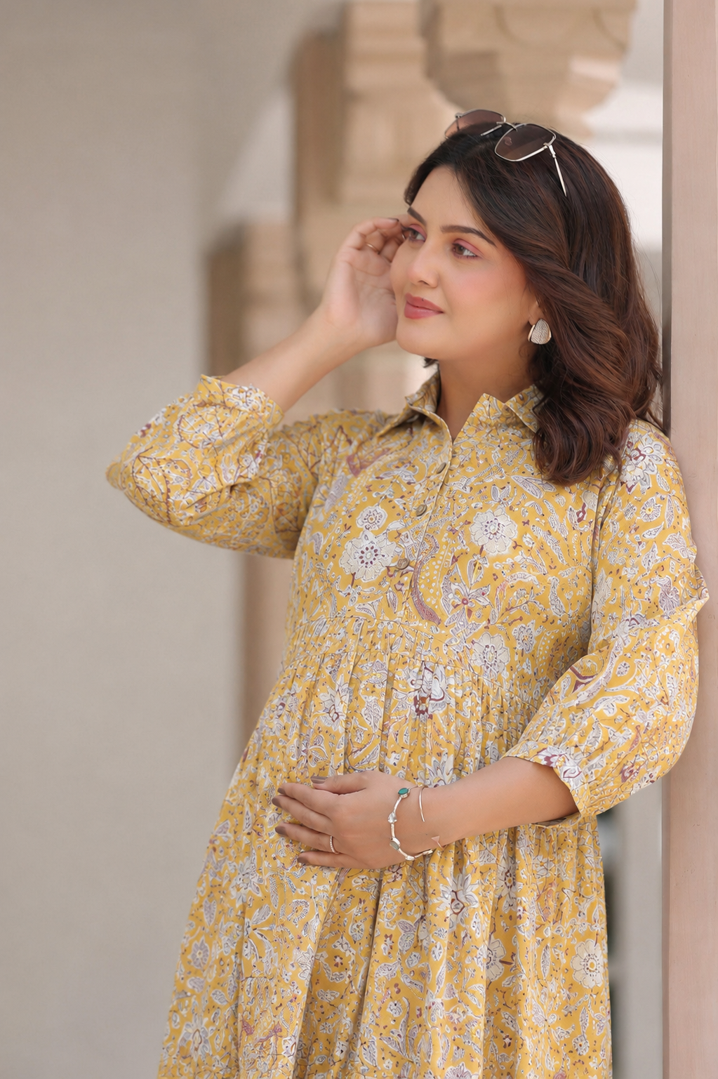 Wildflower Gold Cotton Maternity - Nursing Dress