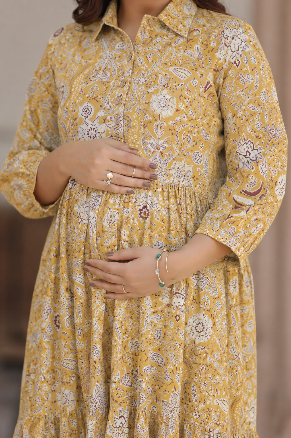 Wildflower Gold Cotton Maternity - Nursing Dress