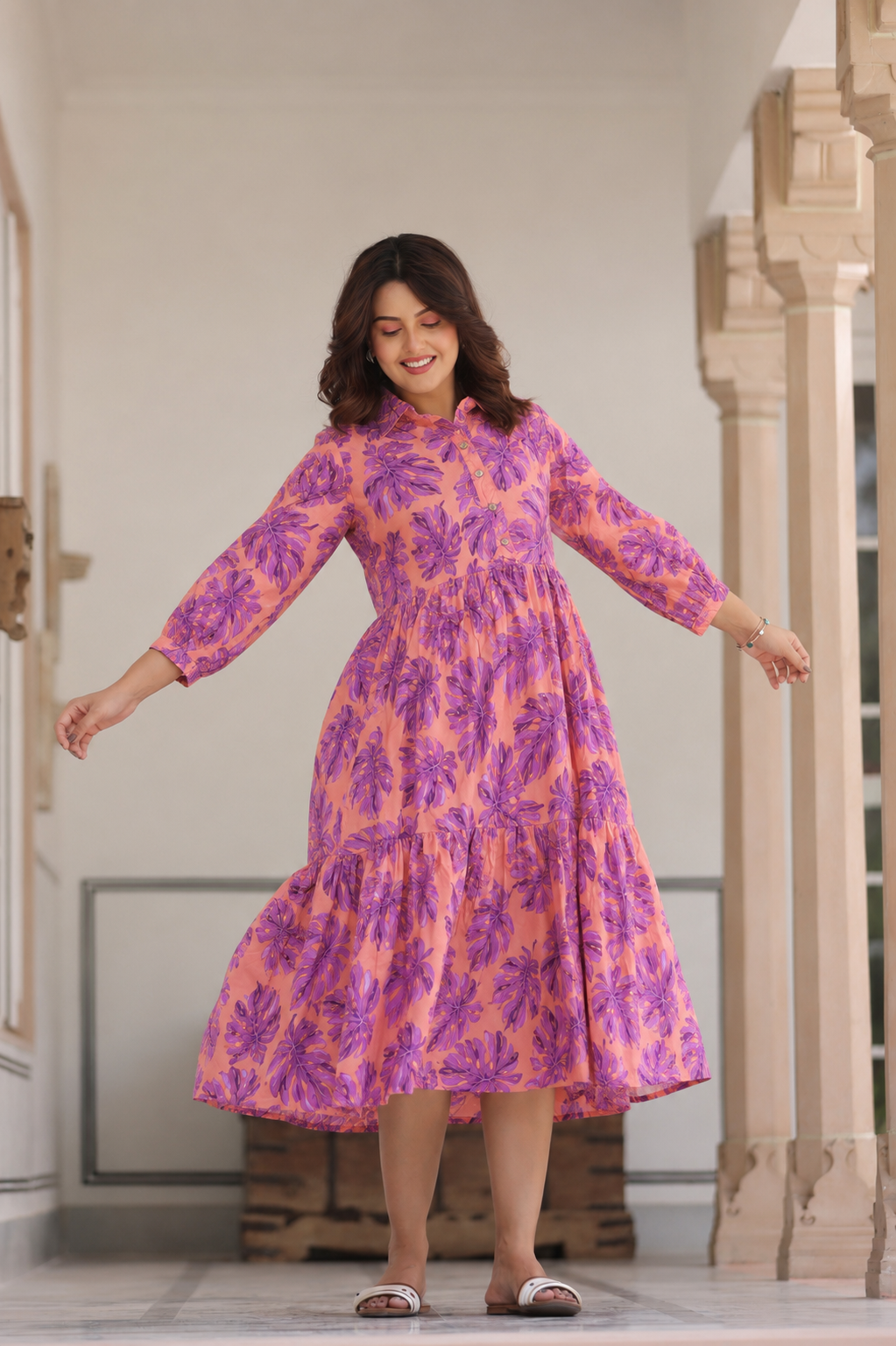 Twilight Bloom Cotton Maternity - Nursing Dress