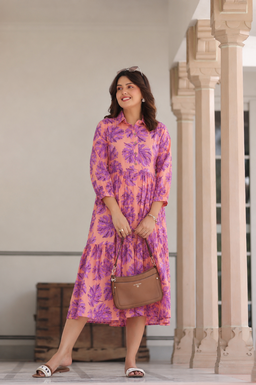 Twilight Bloom Cotton Maternity - Nursing Dress