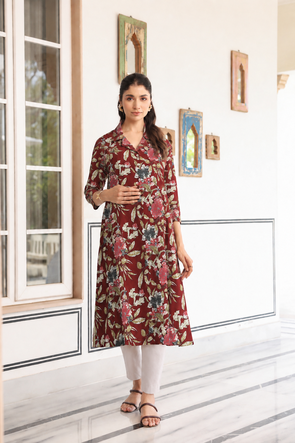 Mulberry Bloom Cotton Maternity - Nursing Kurti