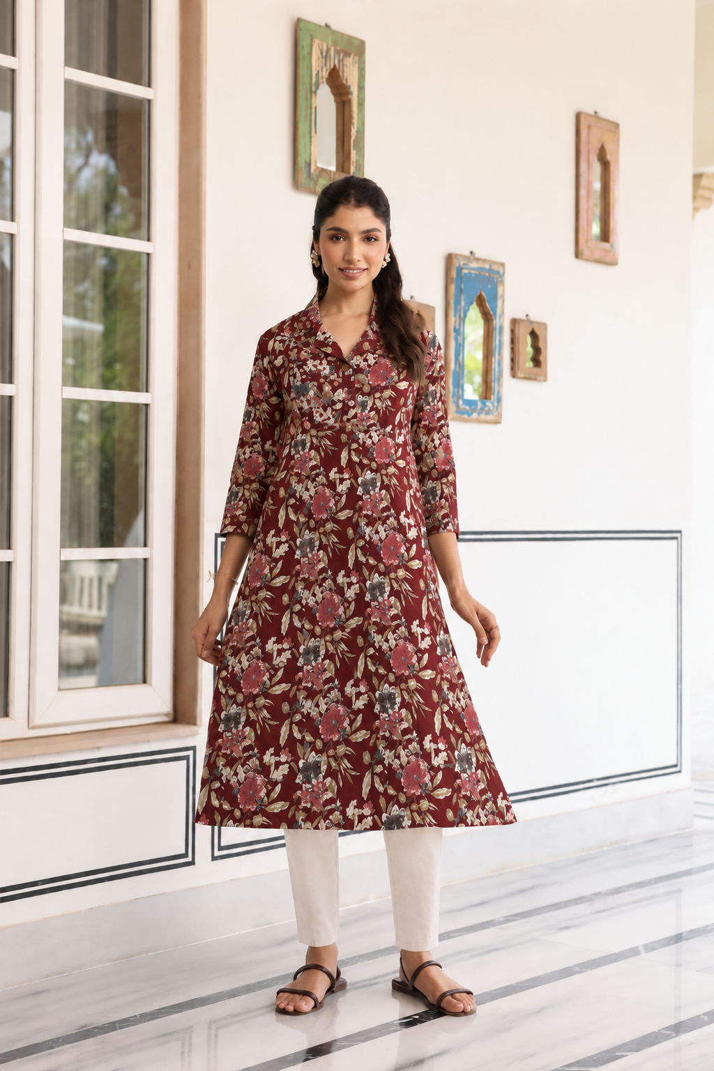 Mulberry Bloom Cotton Maternity - Nursing Kurti