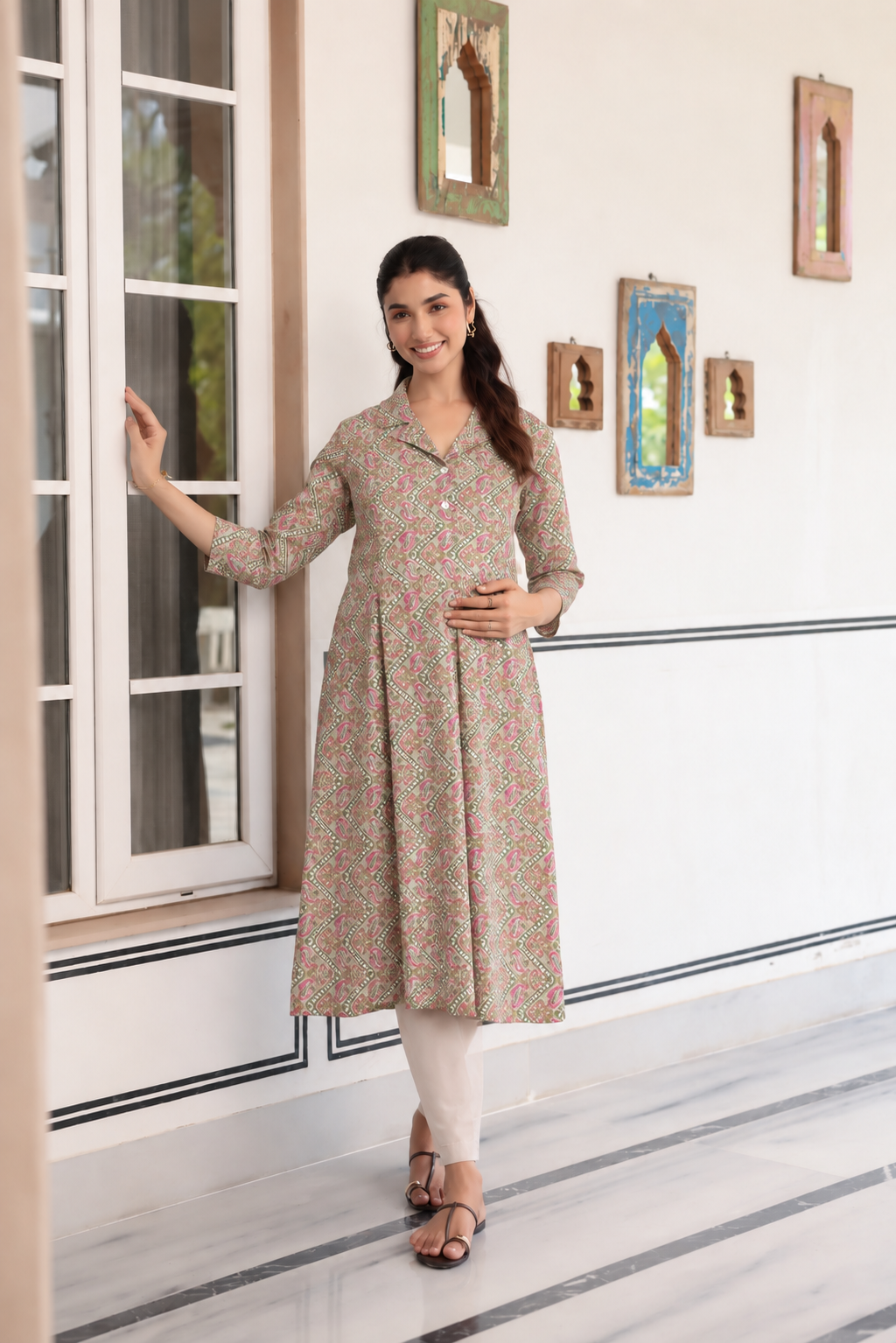Roseleaf Paisley Cotton Maternity - Nursing Kurti
