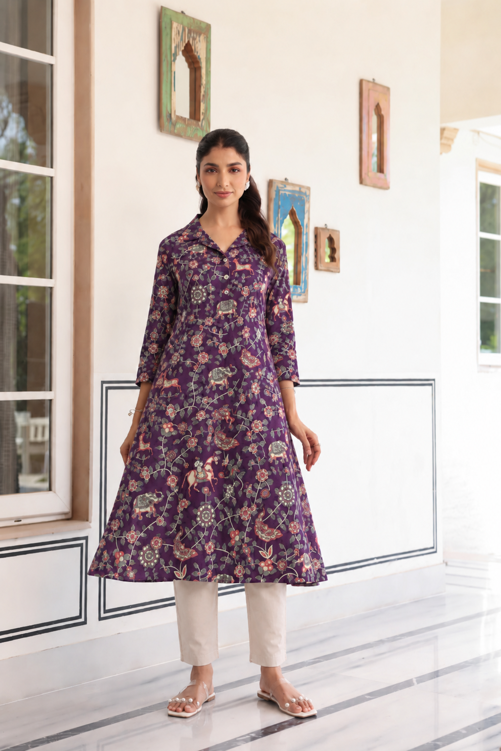 Purple Jungle Story Cotton Maternity - Nursing Kurti