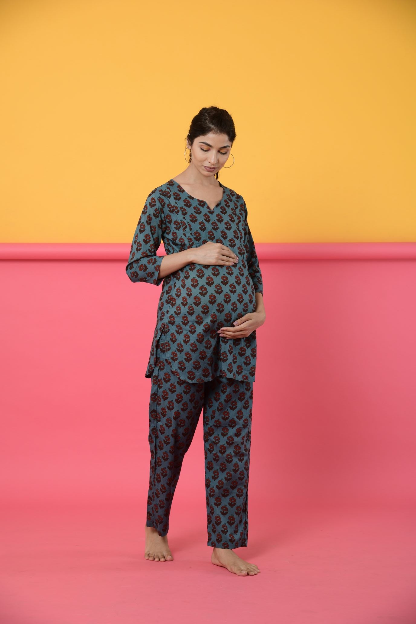 Teal Green Boota Cotton Maternity - Nursing Co-ord Set