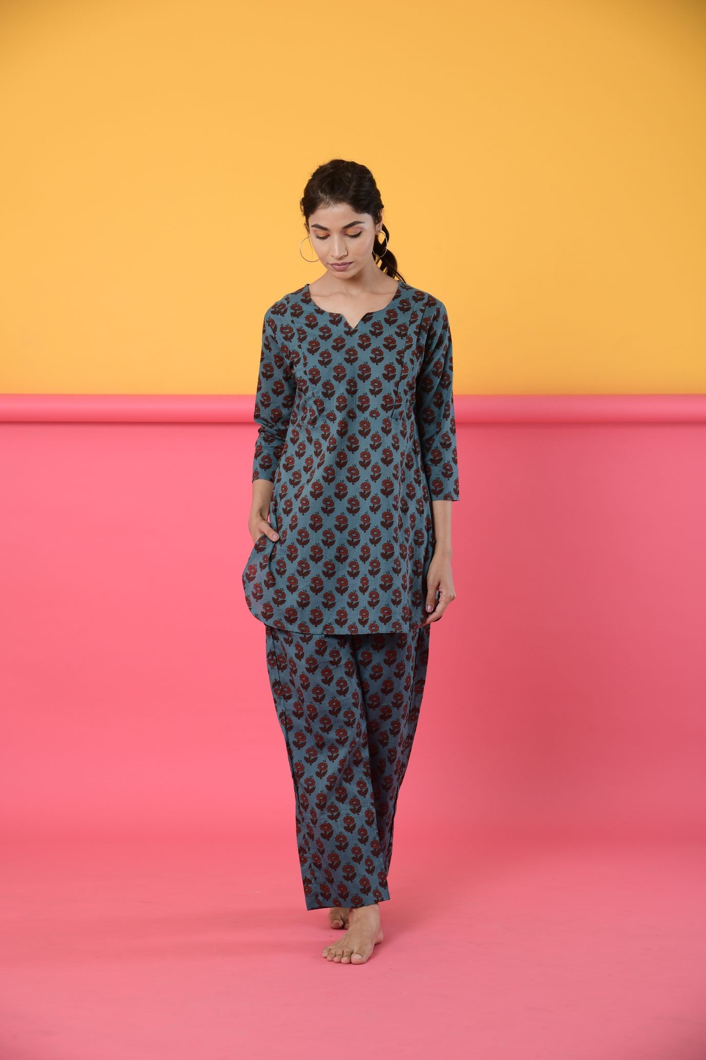 Teal Green Boota Cotton Maternity - Nursing Co-ord Set