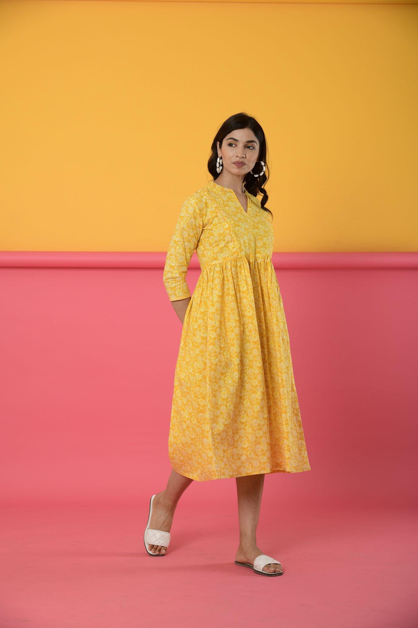 Yellow Sunshine Cotton Maternity - Nursing Dress