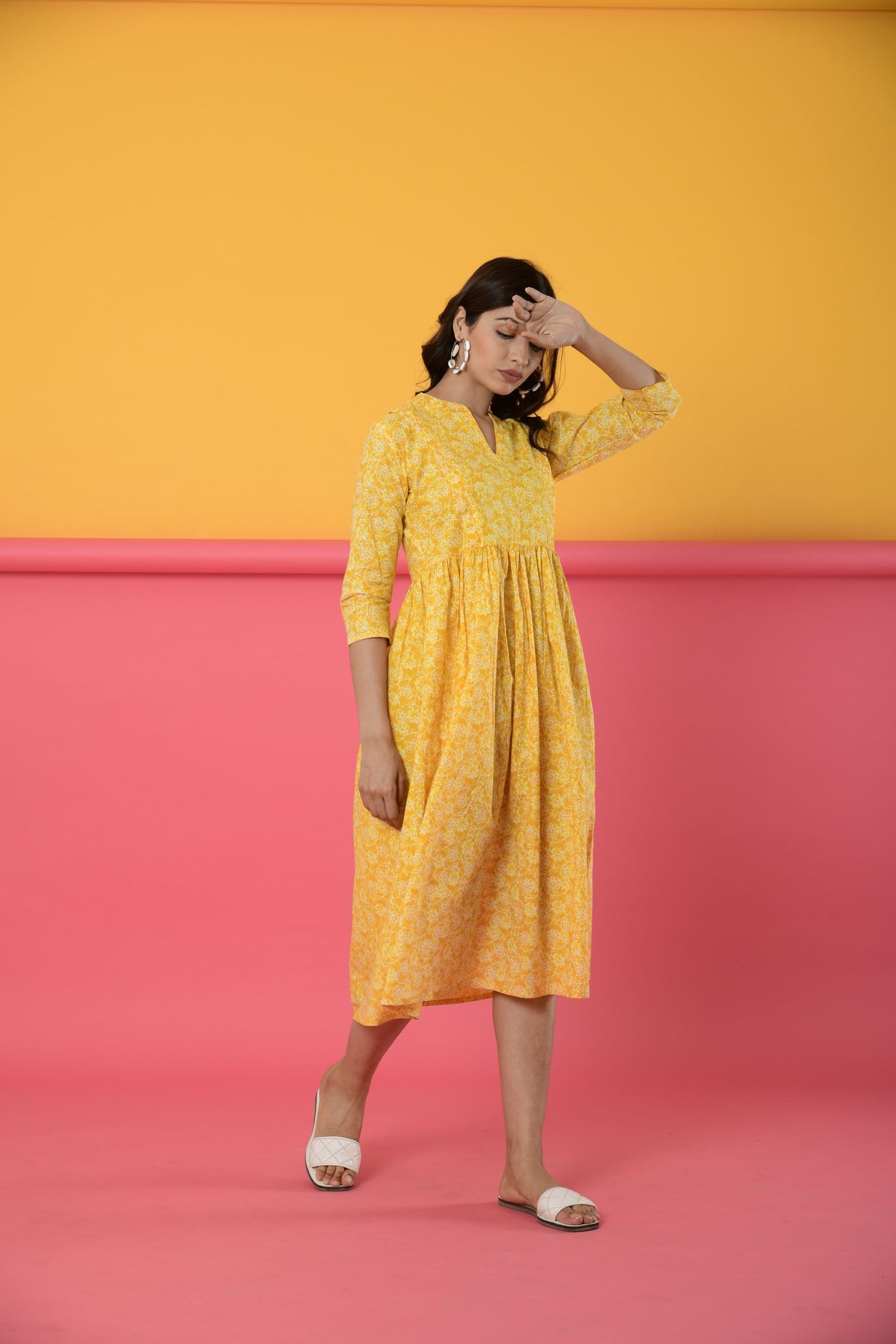 Yellow Sunshine Cotton Maternity - Nursing Dress