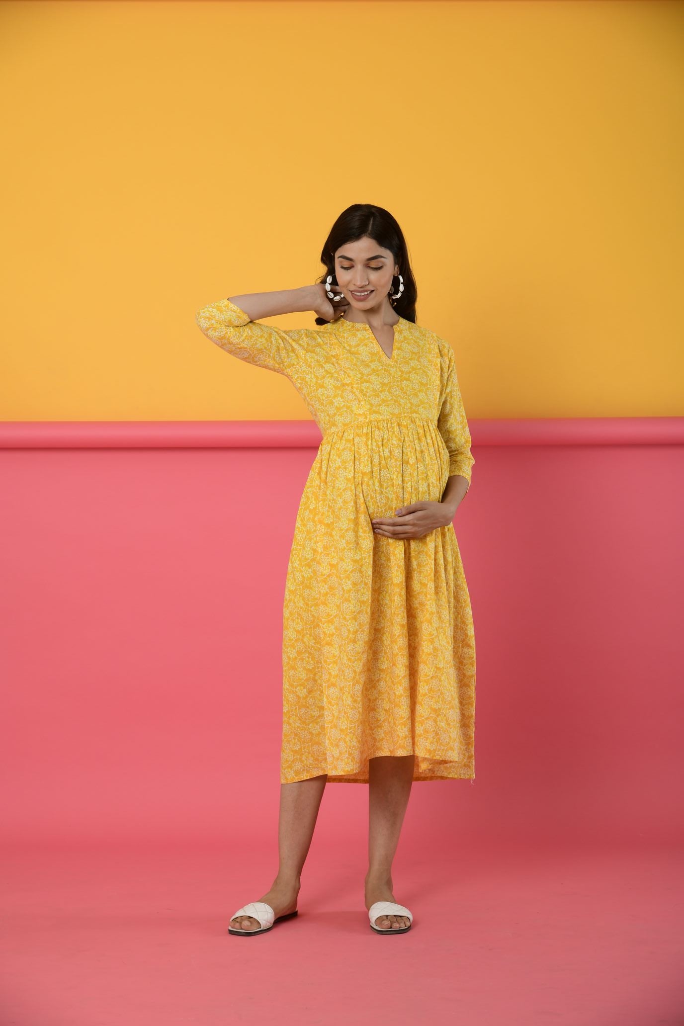 Yellow Sunshine Cotton Maternity - Nursing Dress
