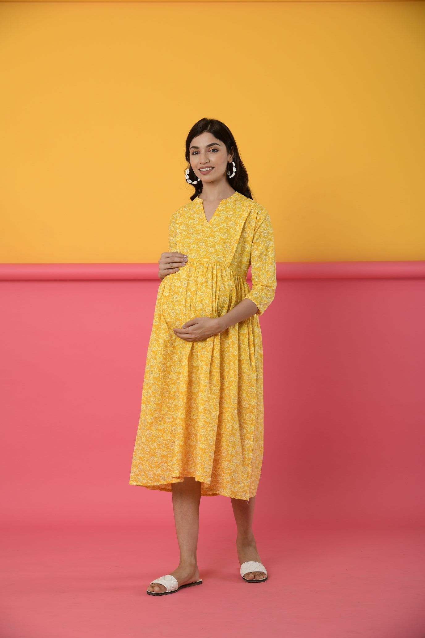 Yellow Sunshine Cotton Maternity - Nursing Dress