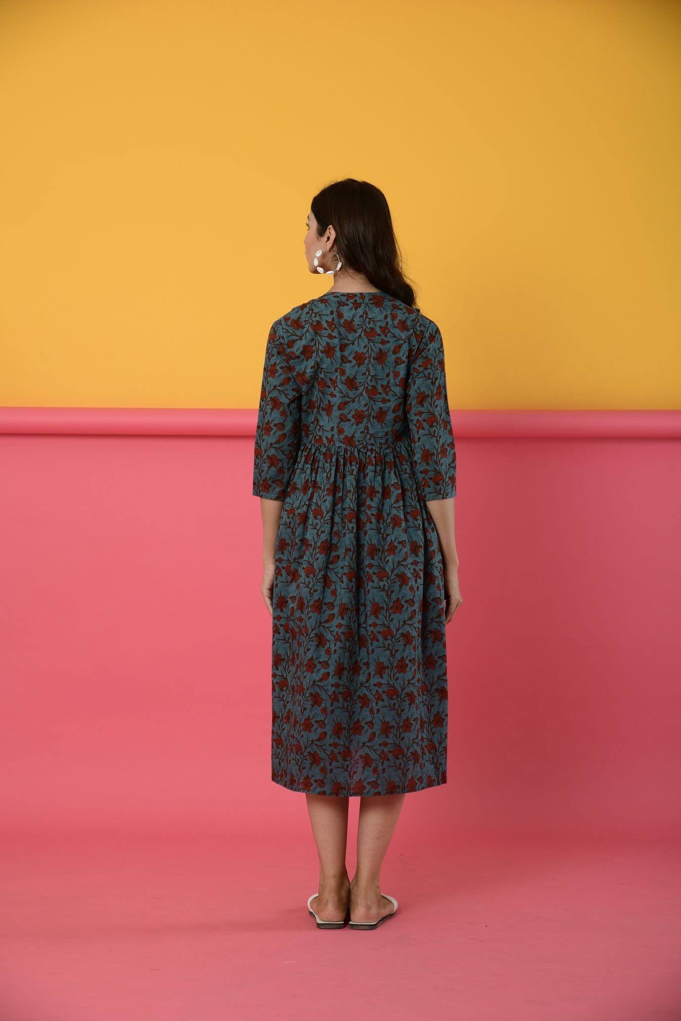 Peacock Blue Cotton Maternity - Nursing Dress
