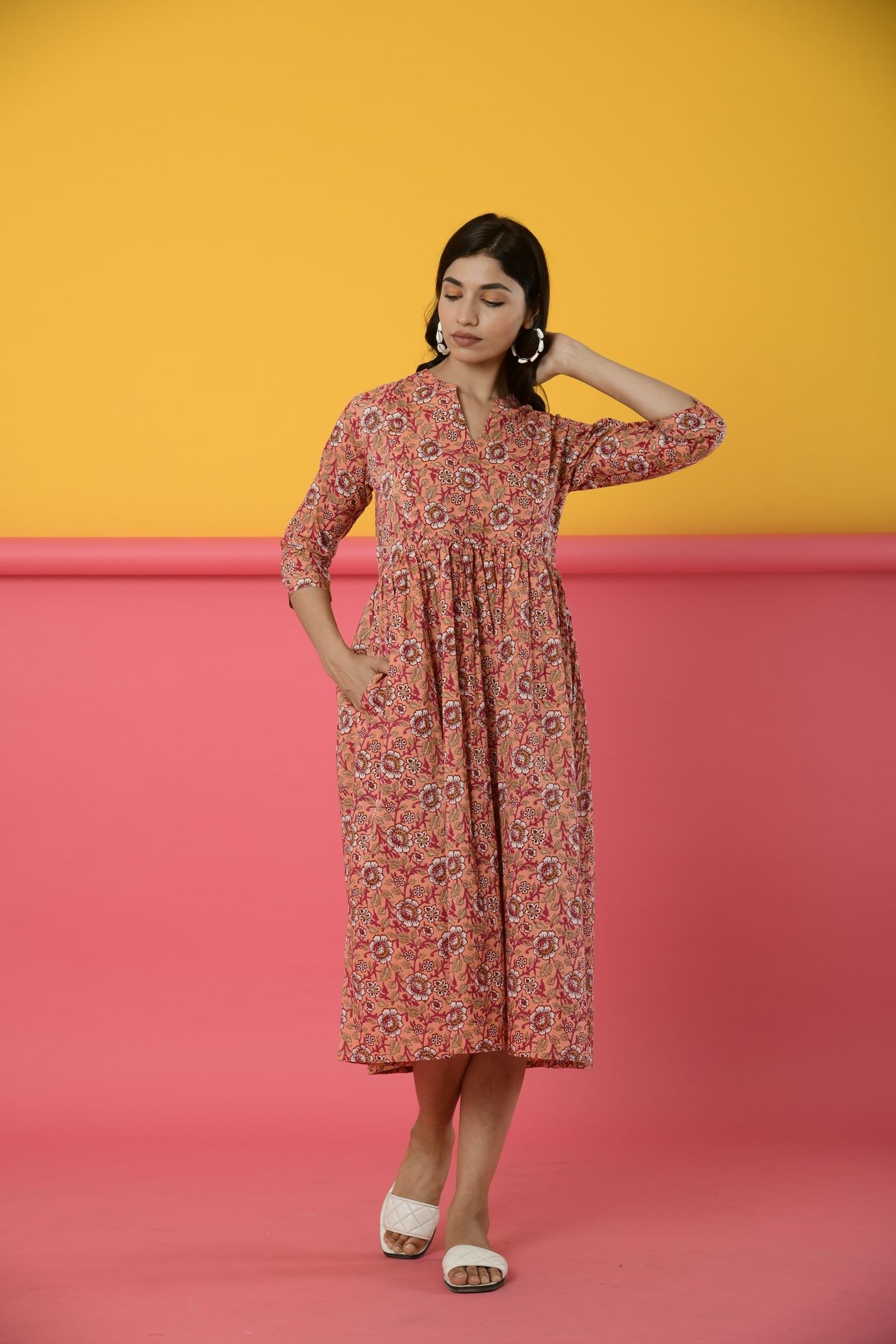 Light Salmon Cotton Maternity - Nursing Dress