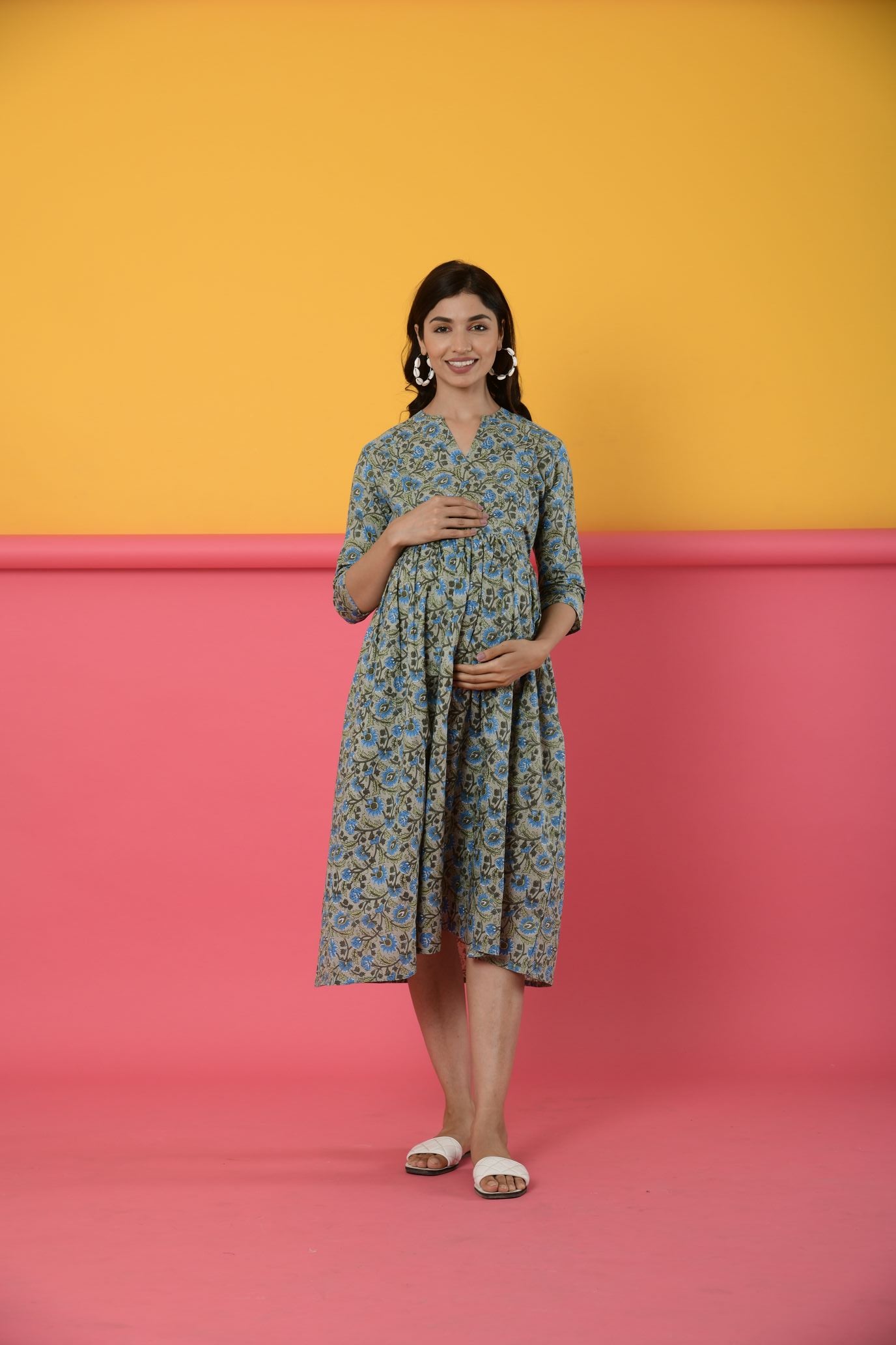 Ash Grey Cotton Maternity - Nursing Dress