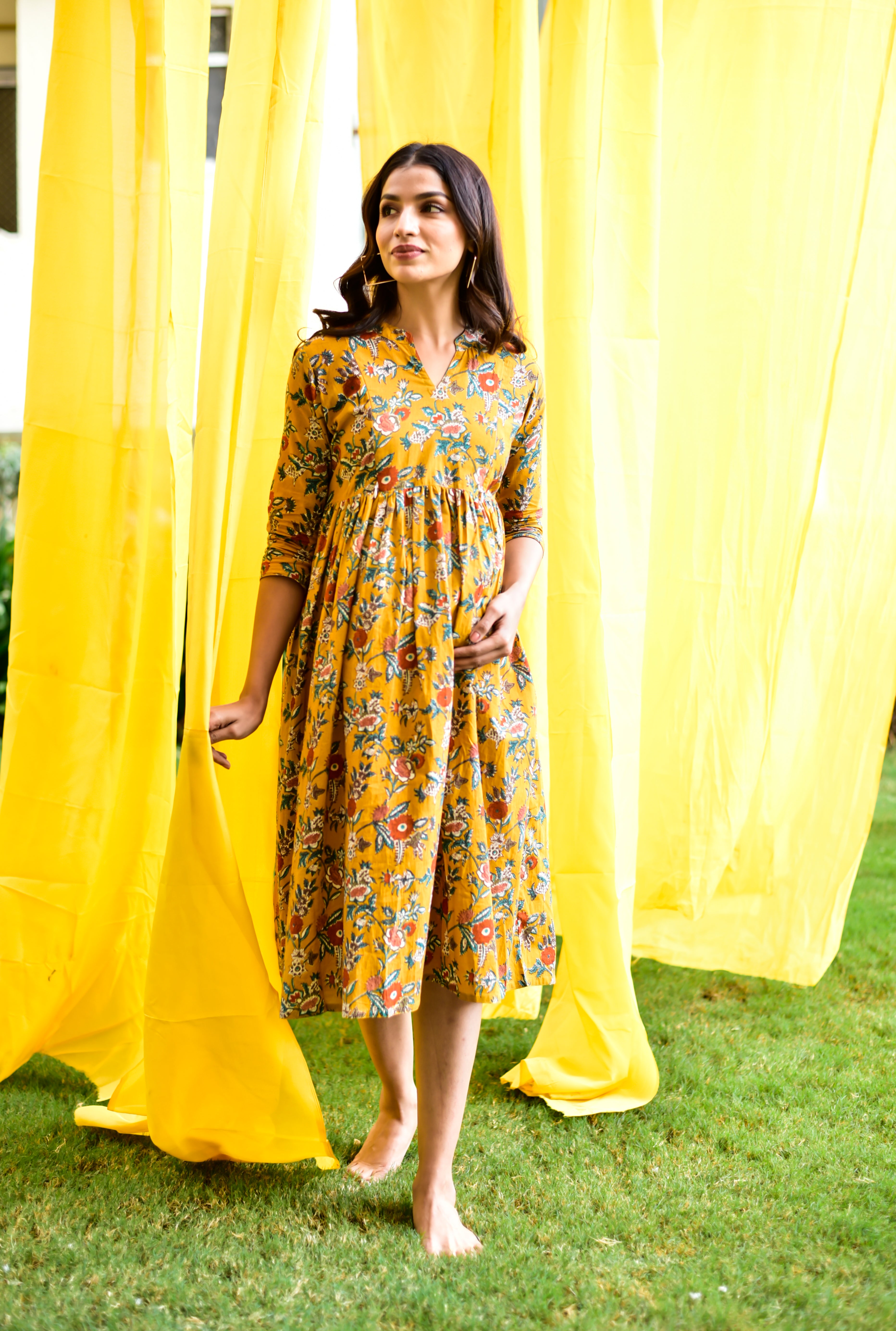 Goldenrod Jaal Cotton Maternity - Nursing Dress
