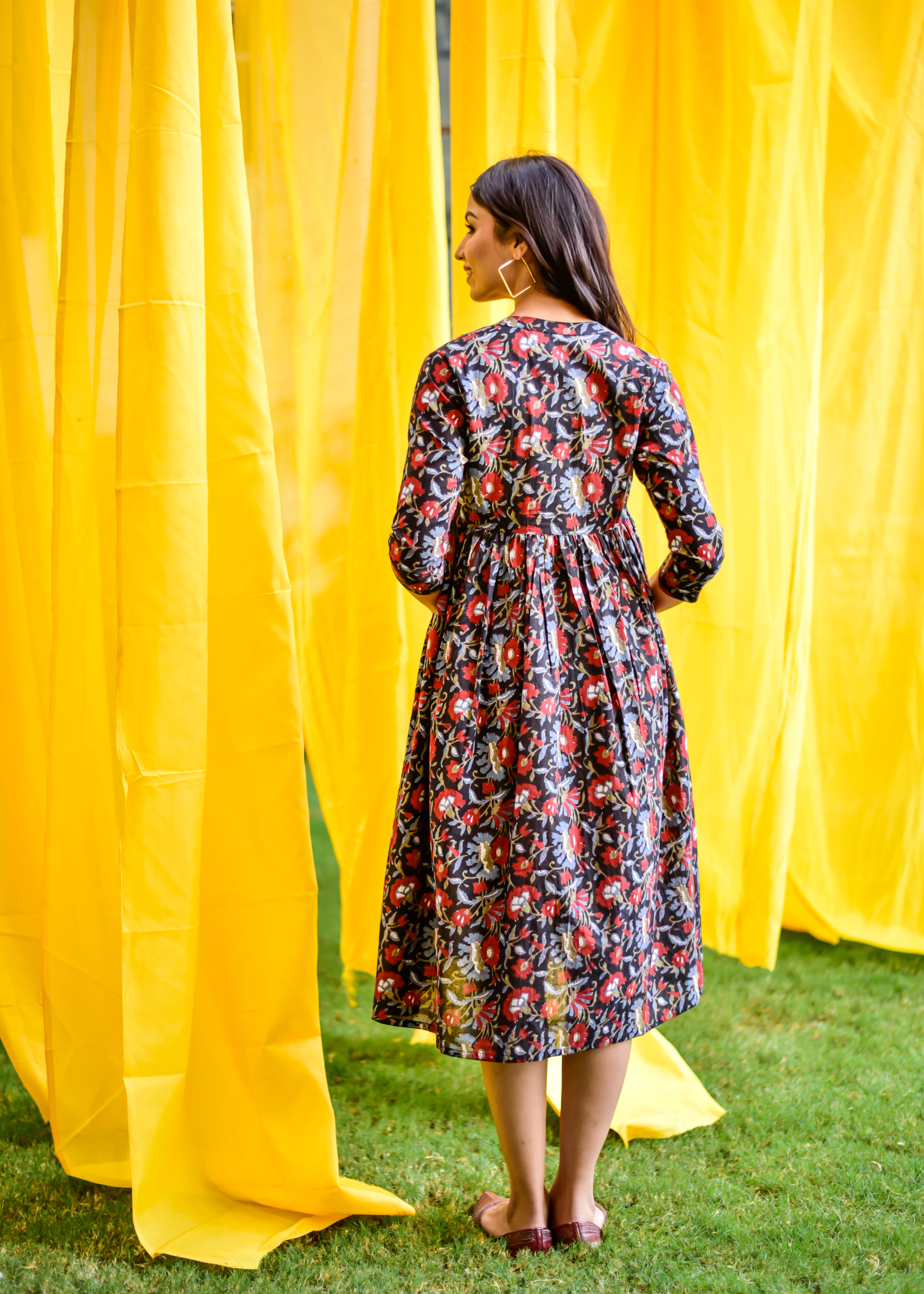Midnight Floral Cotton Maternity - Nursing Dress