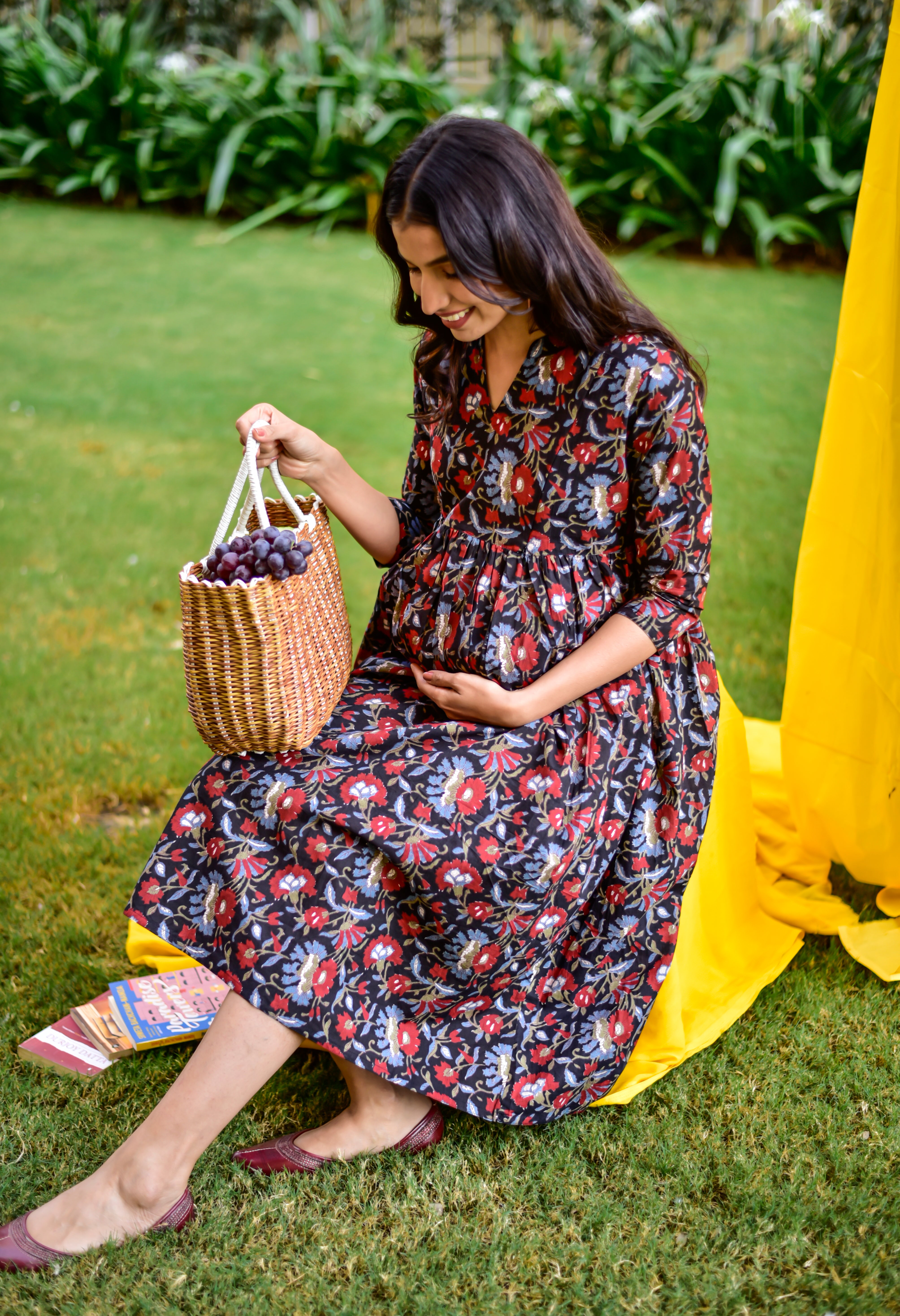 Midnight Floral Cotton Maternity - Nursing Dress