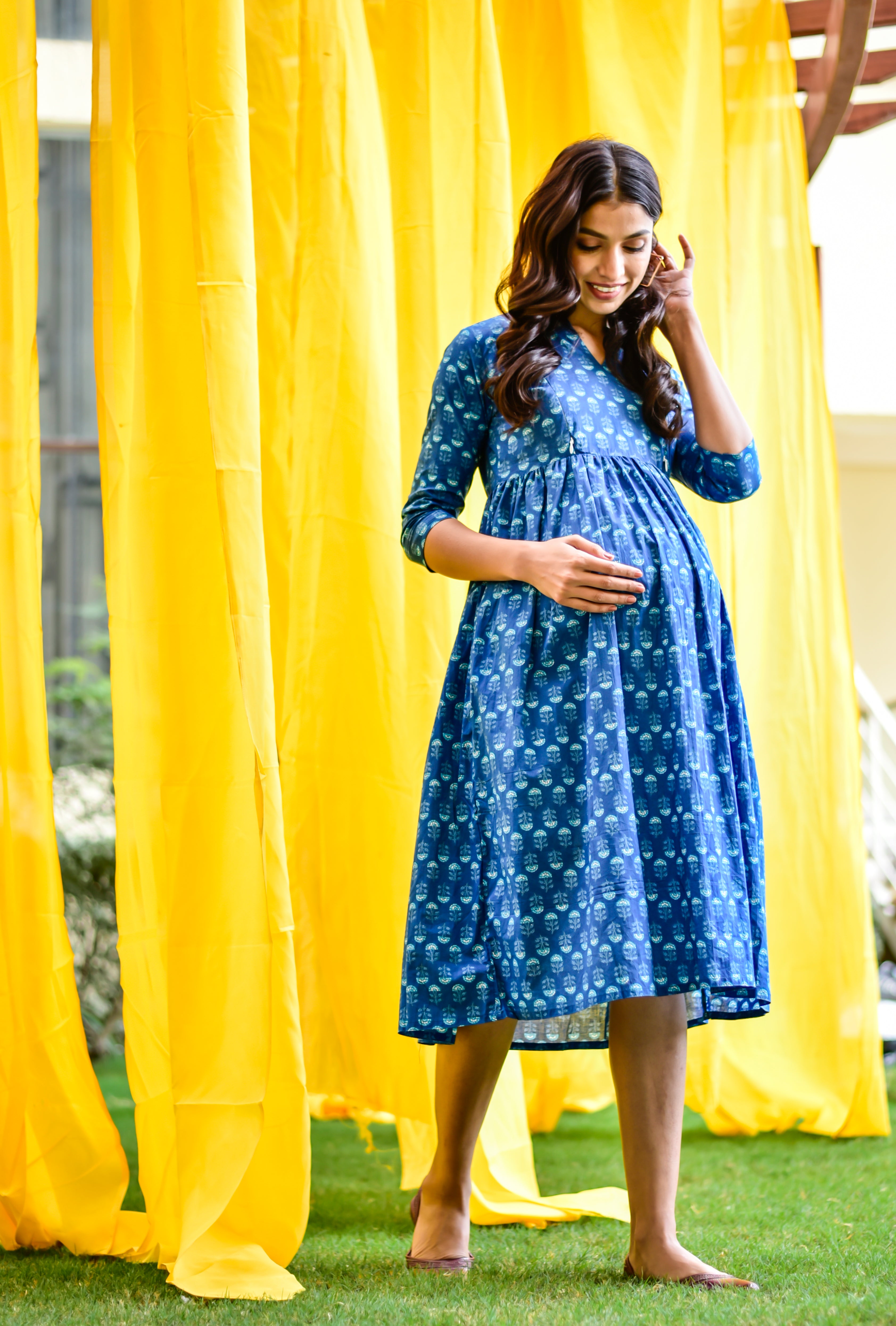 Sapphire Blue Cotton Maternity - Nursing Dress