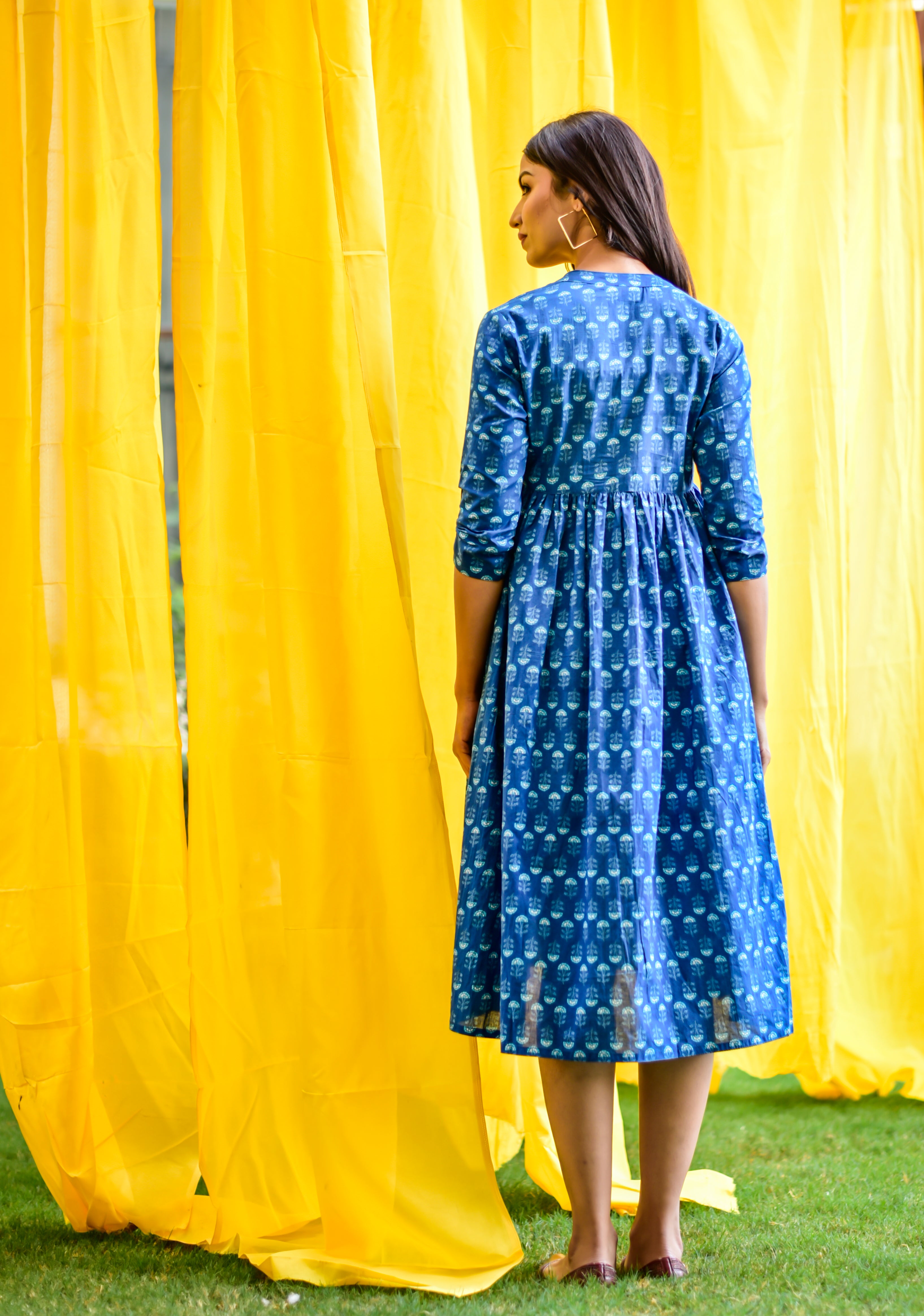 Sapphire Blue Cotton Maternity - Nursing Dress