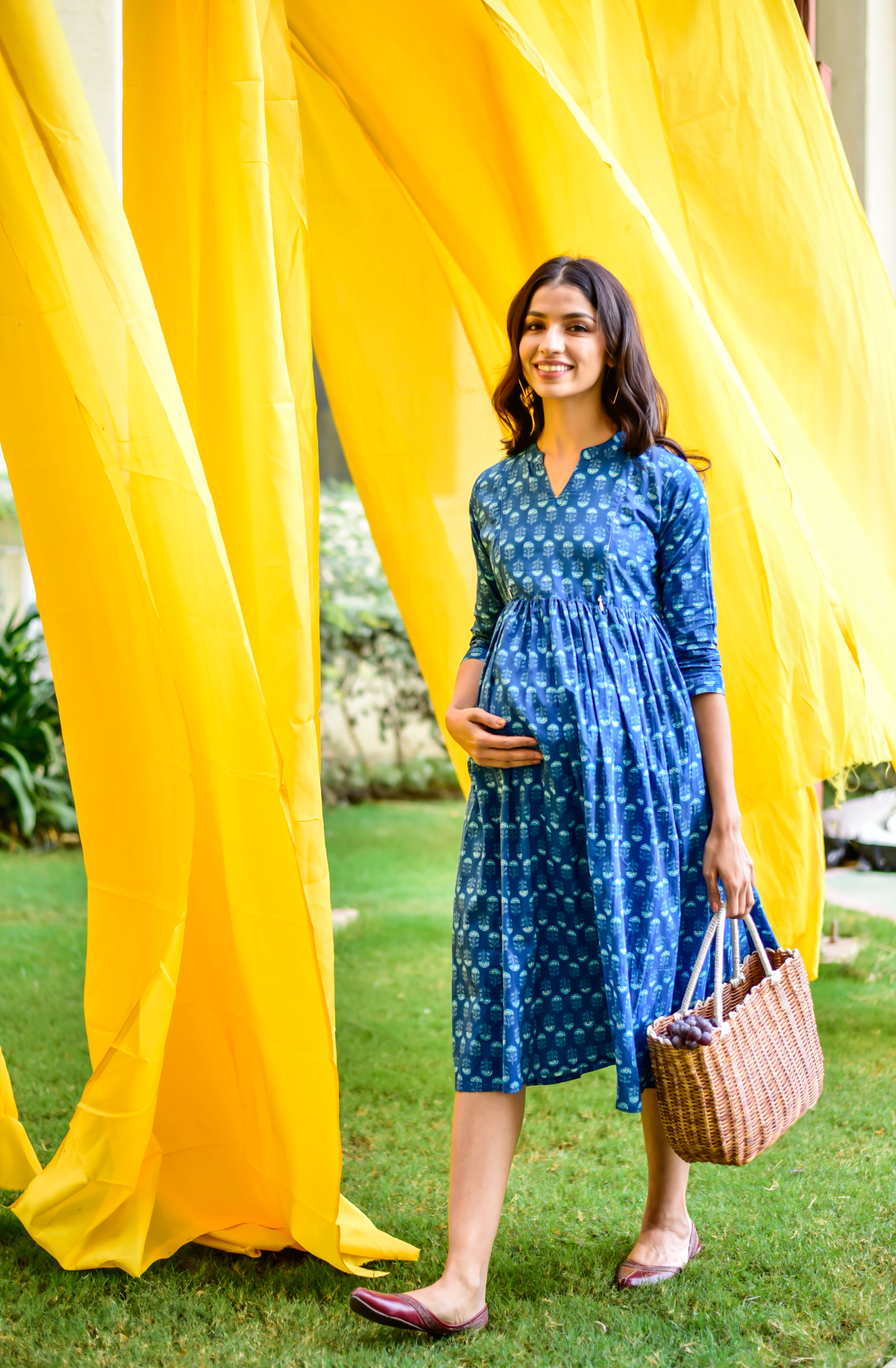 Sapphire Blue Cotton Maternity - Nursing Dress