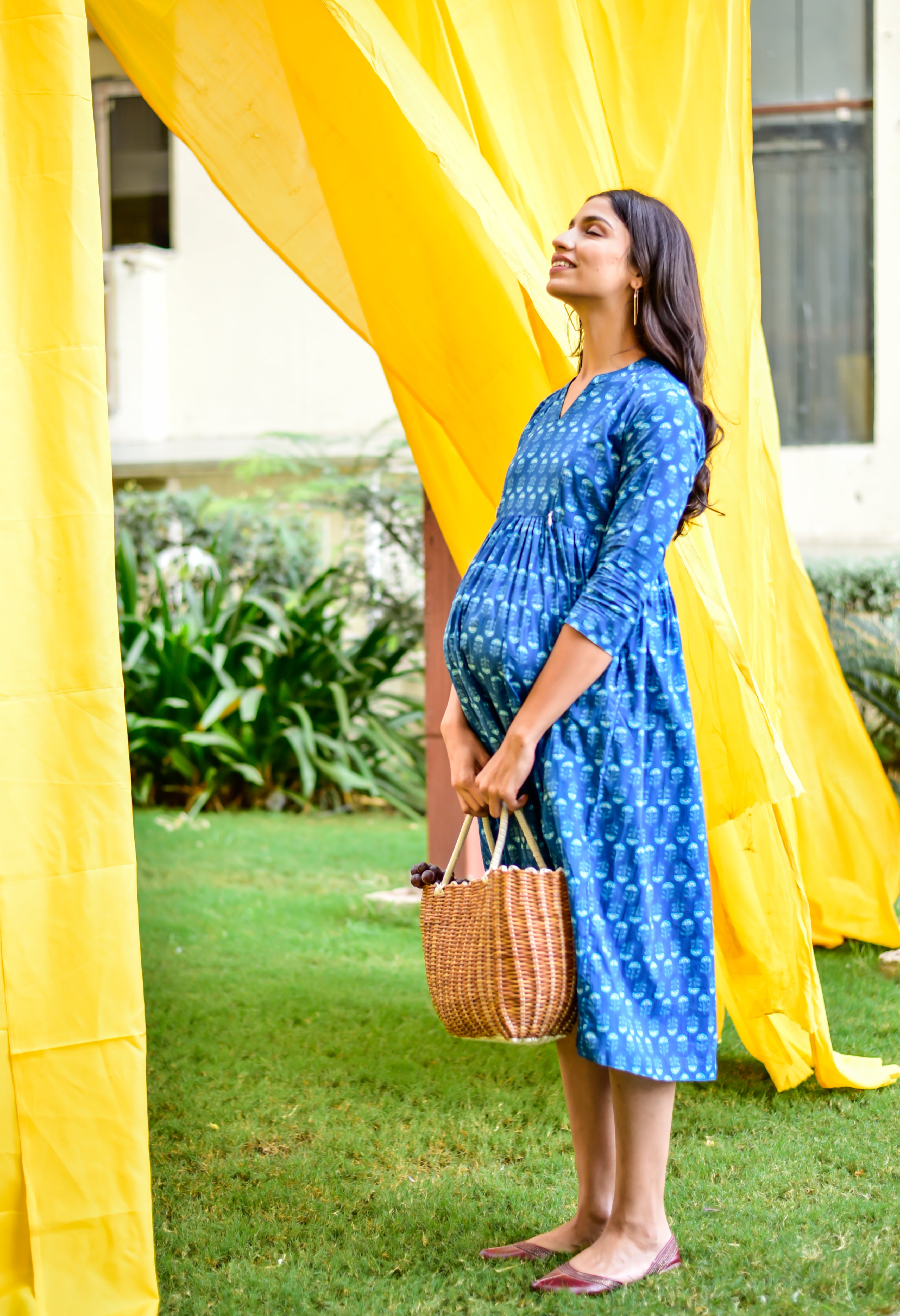 Sapphire Blue Cotton Maternity - Nursing Dress