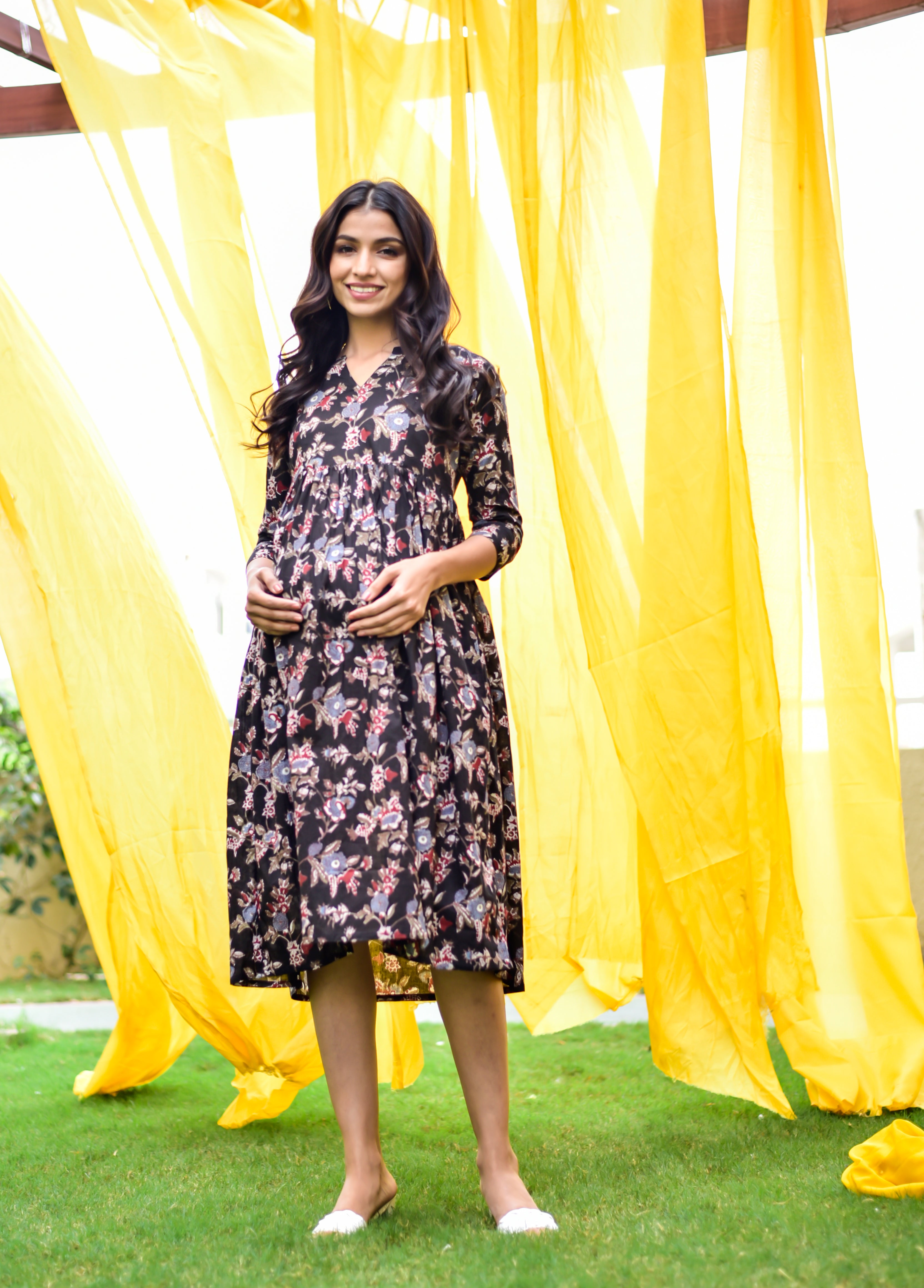 Midnight Jaal Cotton Maternity - Nursing Dress