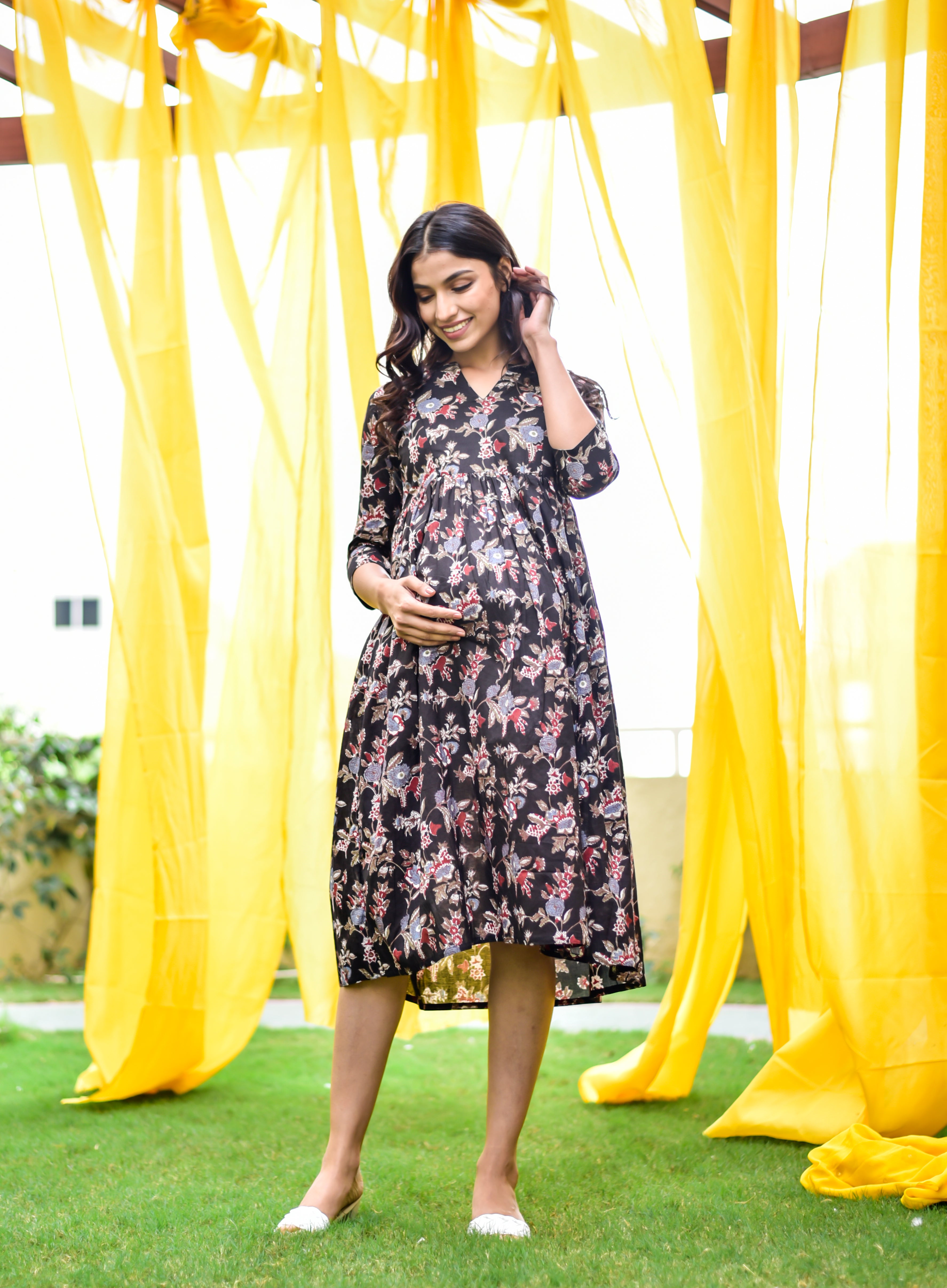 Midnight Jaal Cotton Maternity - Nursing Dress