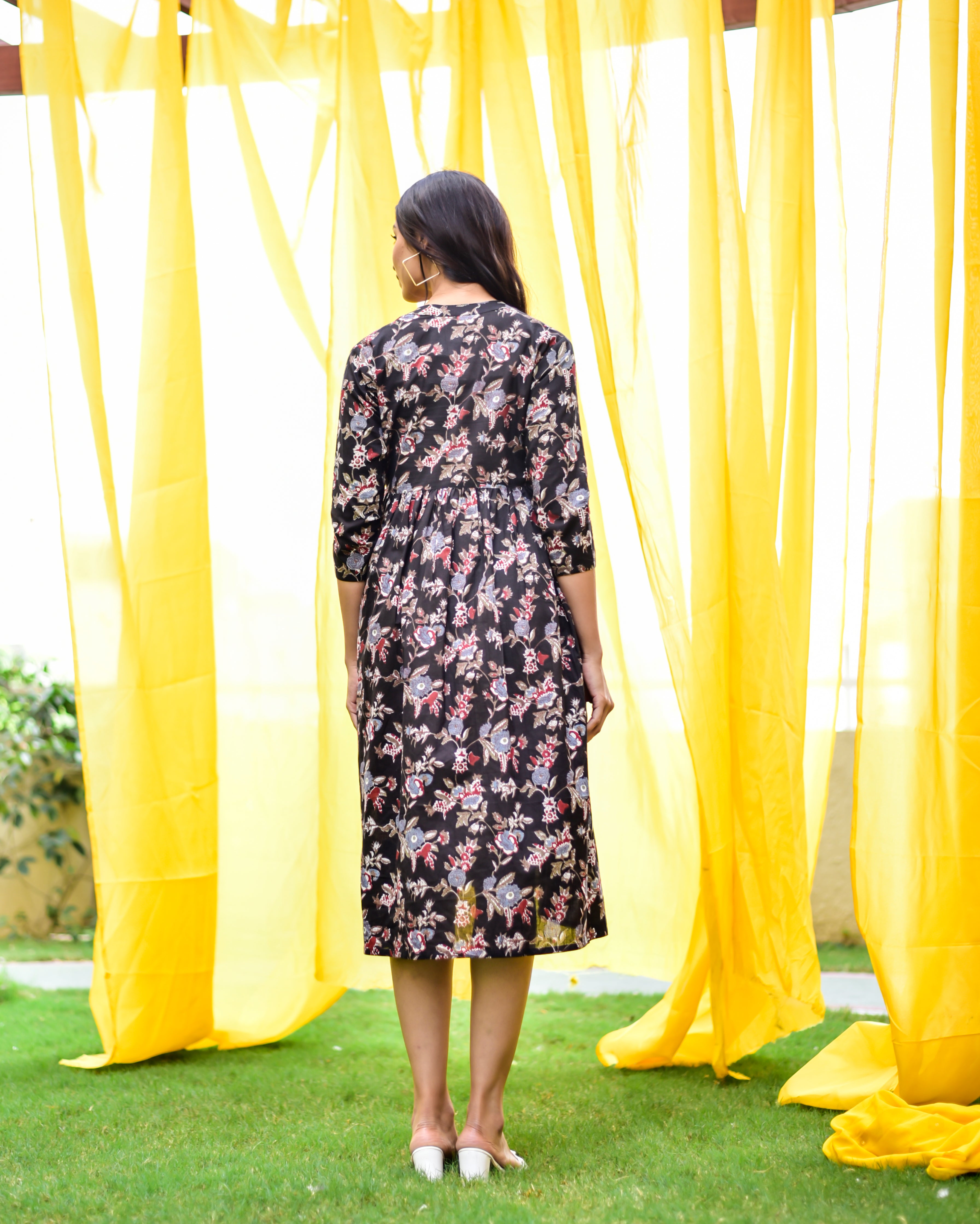 Midnight Jaal Cotton Maternity - Nursing Dress