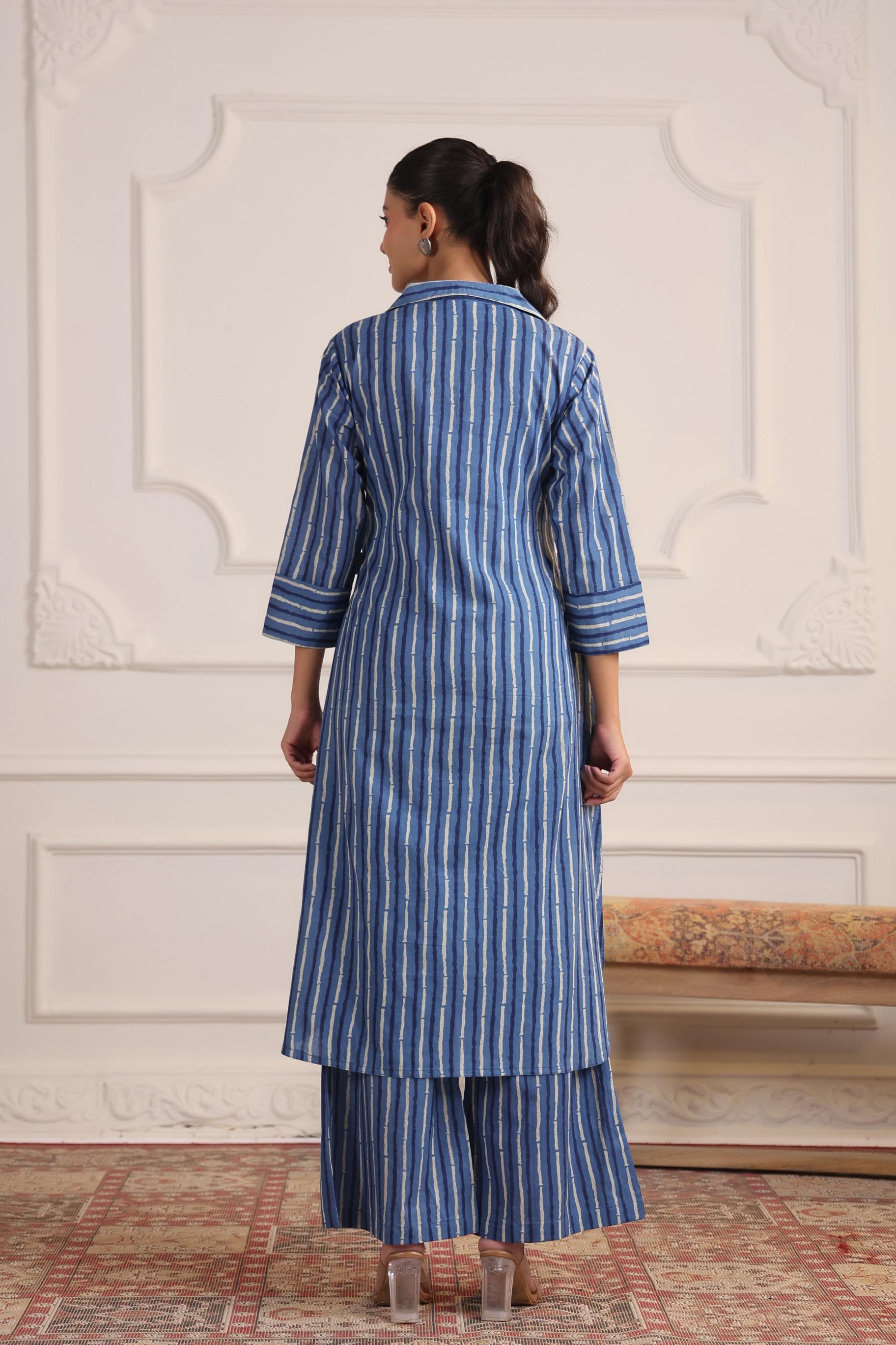 Indigo Striped Cotton Co-ord Set