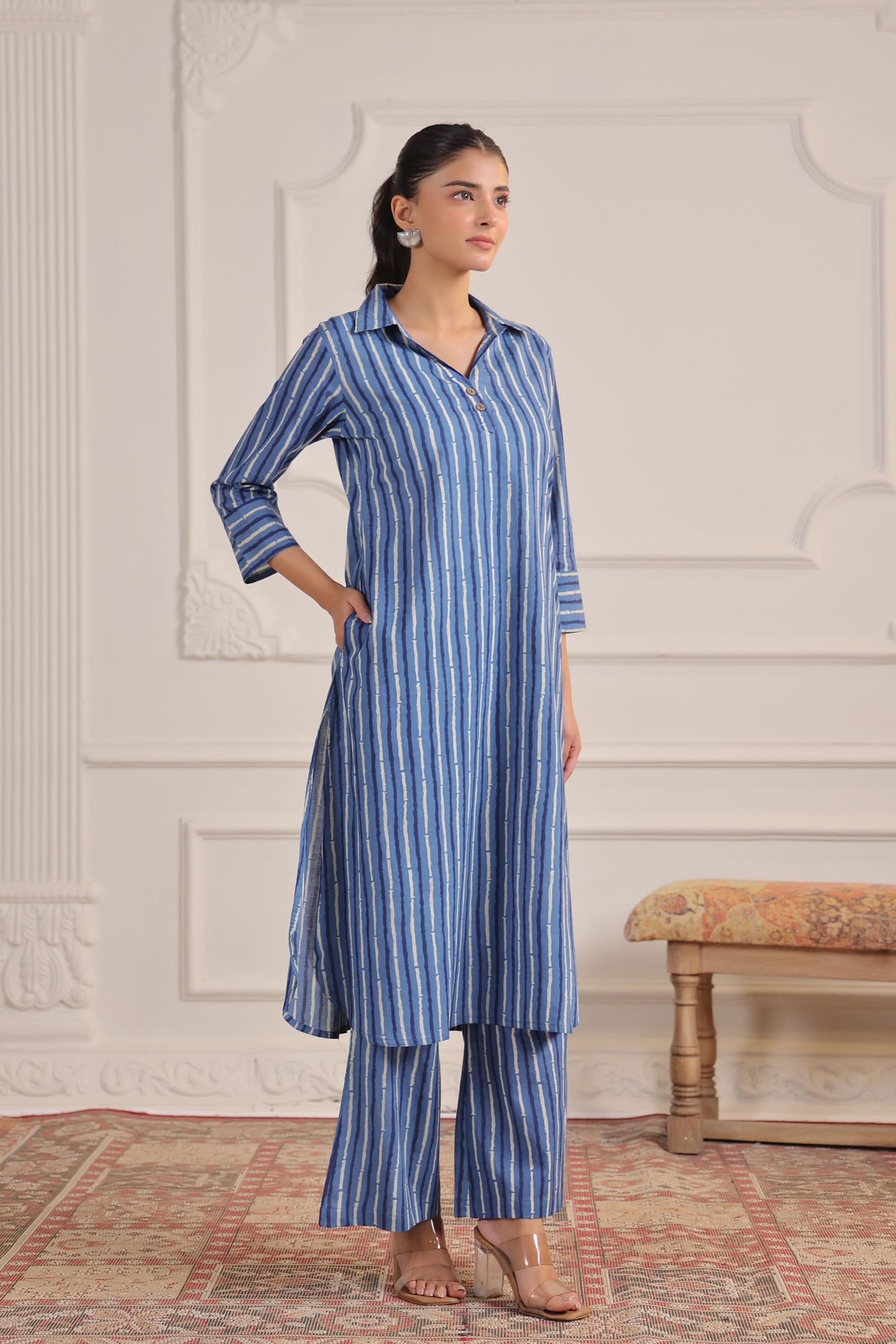 Indigo Striped Cotton Co-ord Set