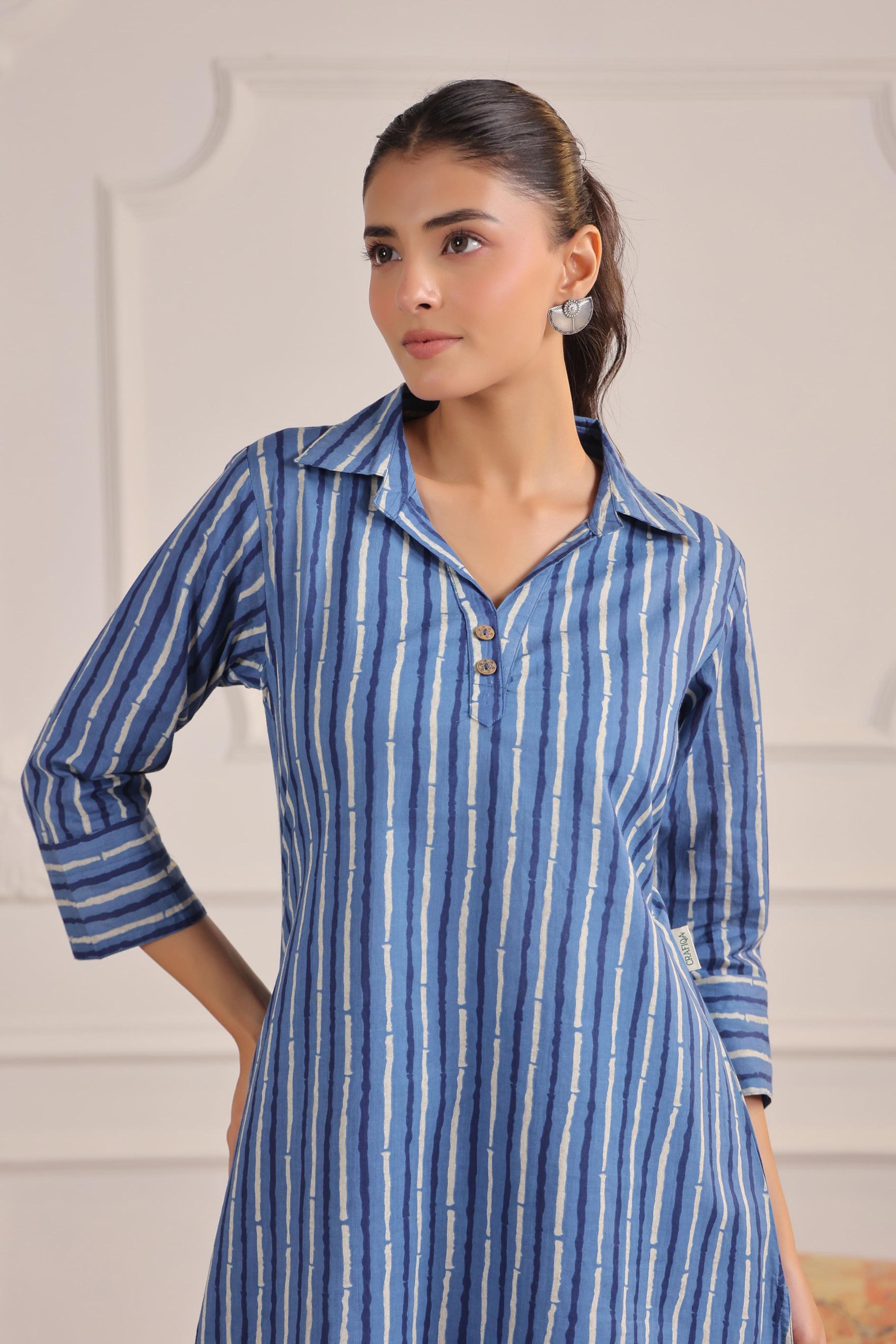 Indigo Striped Cotton Co-ord Set