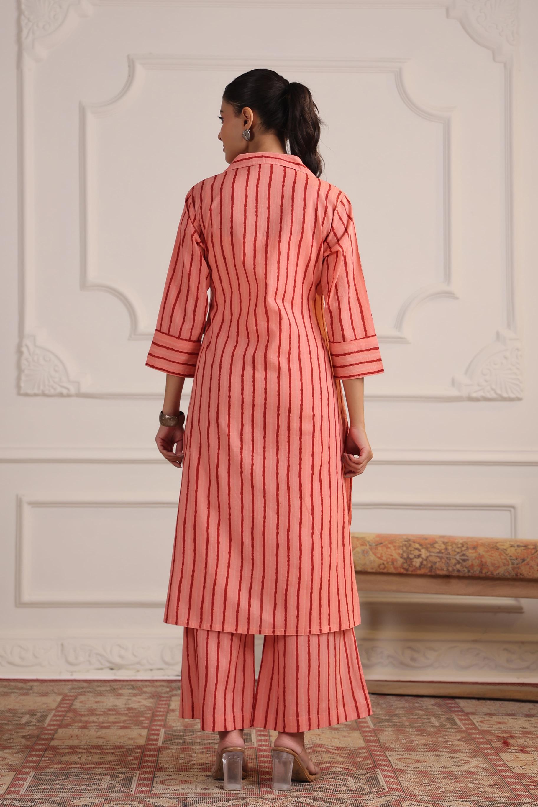 Blushing Peach Striped Cotton Co-ord Set