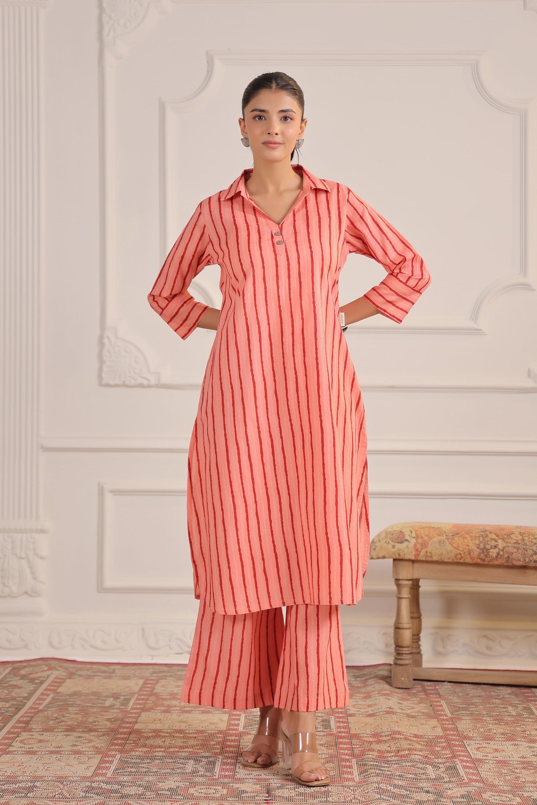 Blushing Peach Striped Cotton Co-ord Set