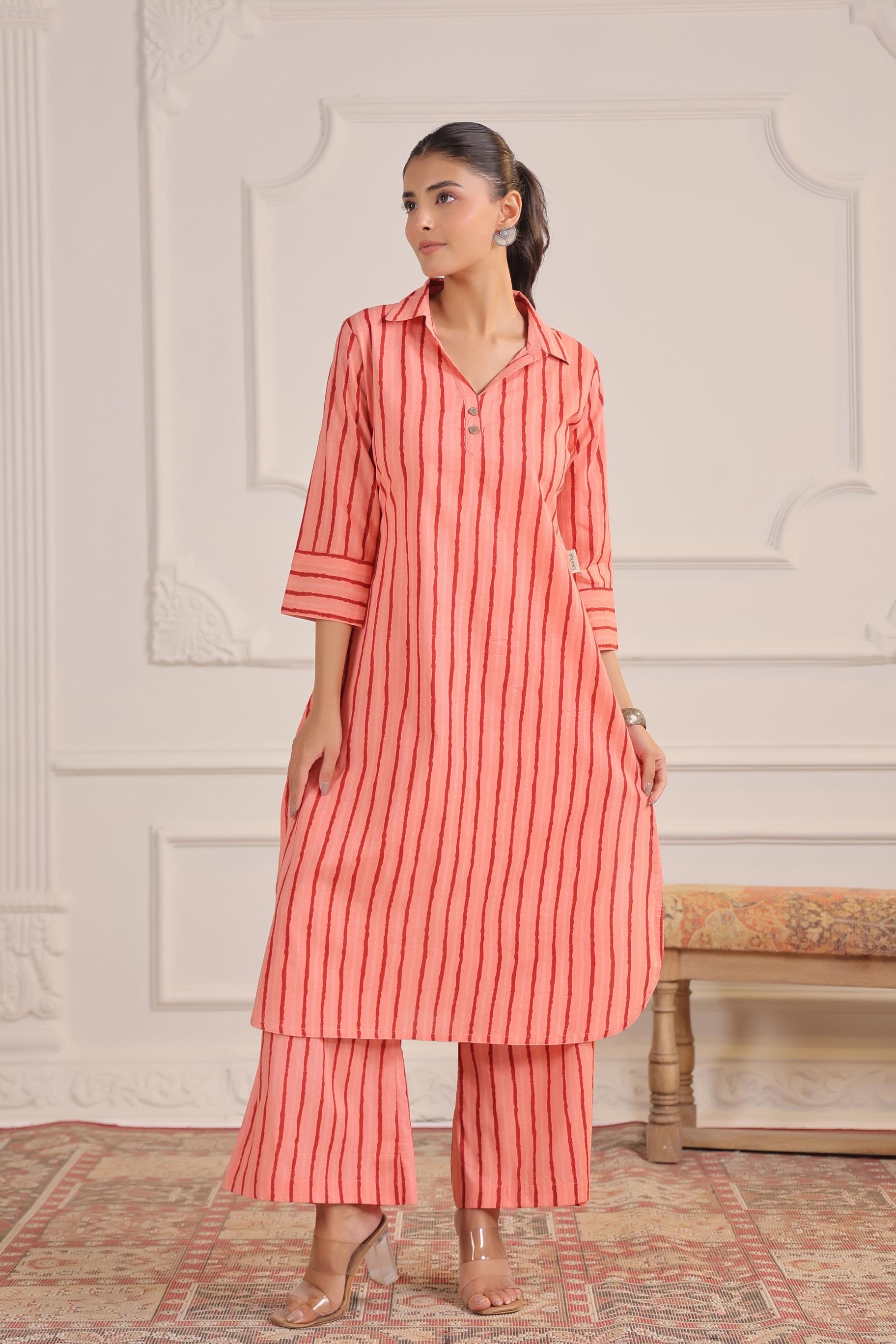 Blushing Peach Striped Cotton Co-ord Set
