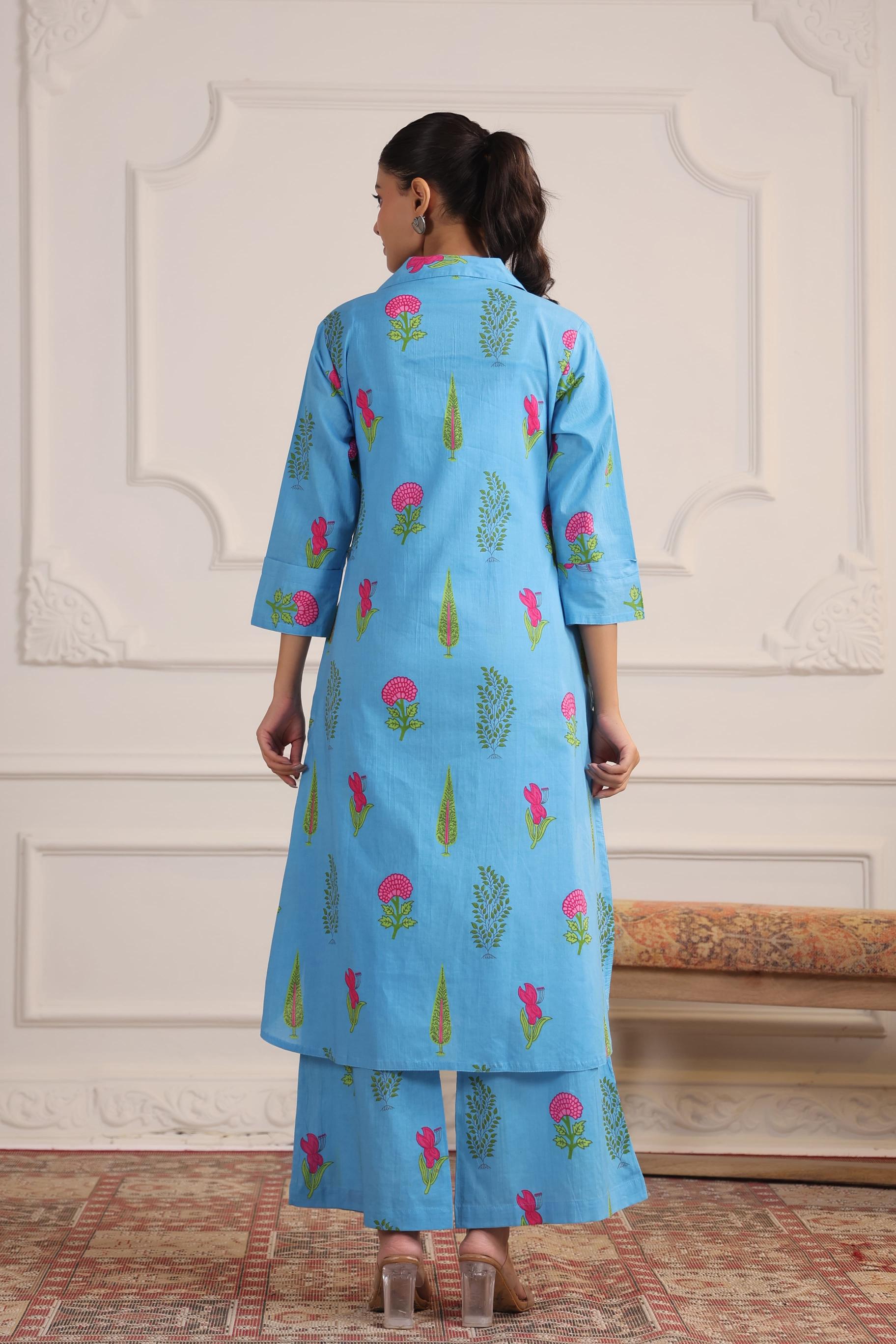 Sky Blue Boota Cotton Co-ord Set