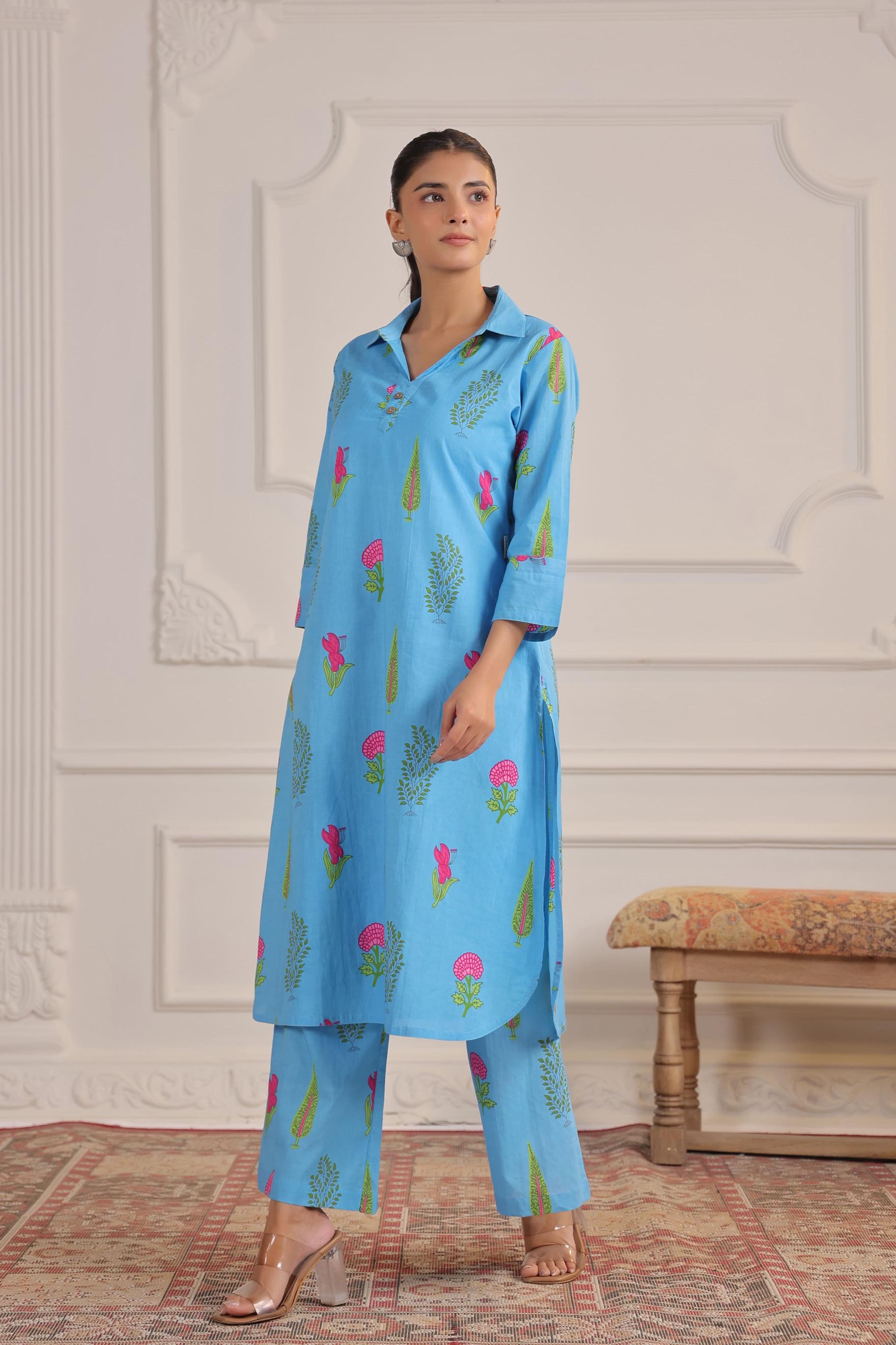 Sky Blue Boota Cotton Co-ord Set