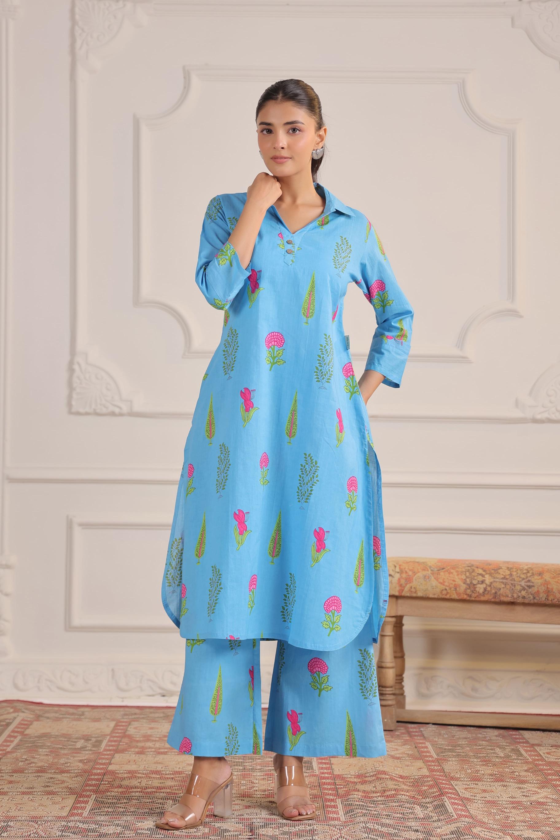 Sky Blue Boota Cotton Co-ord Set