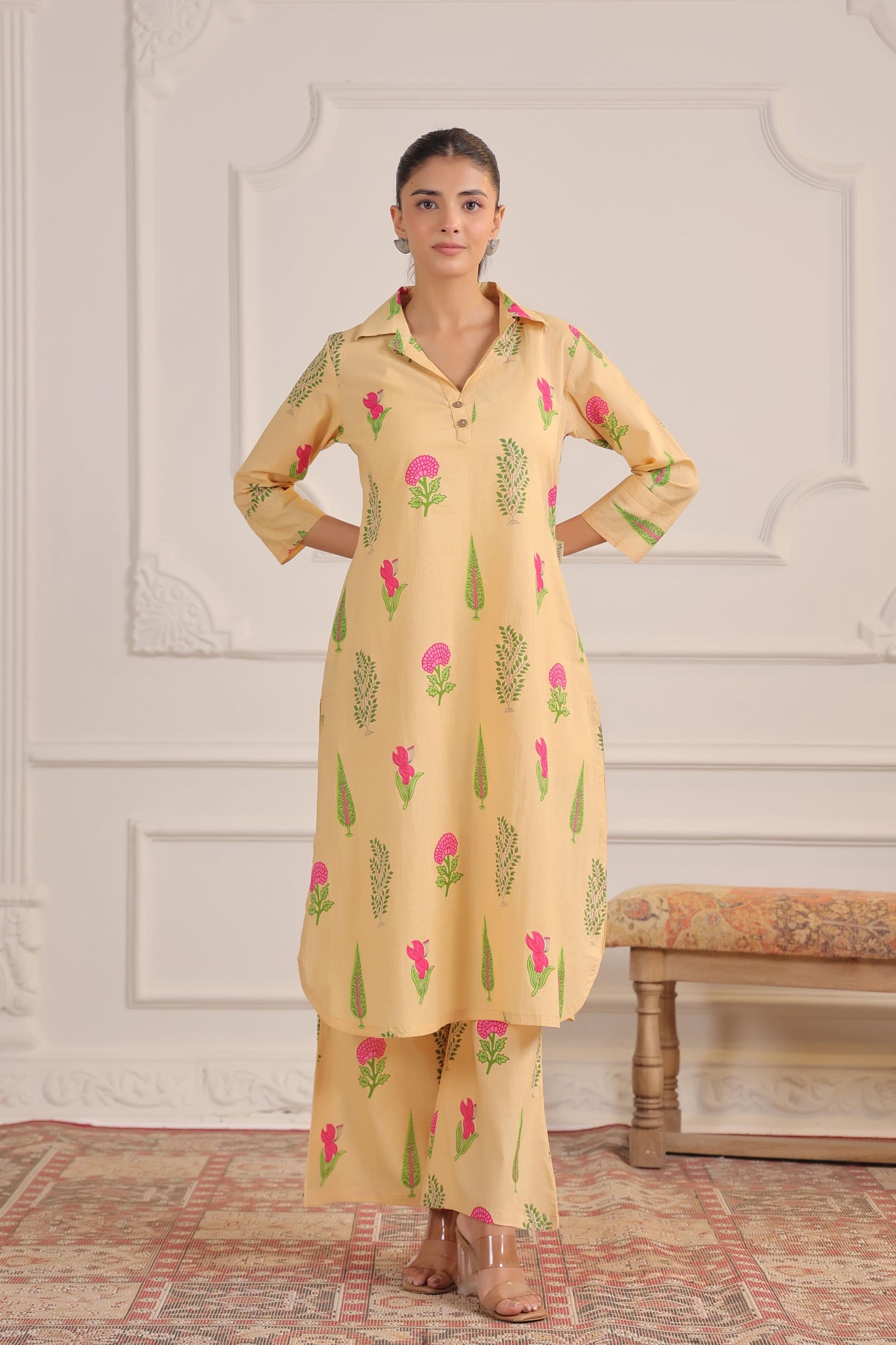 Dark Vanilla Boota Cotton Co-ord Set