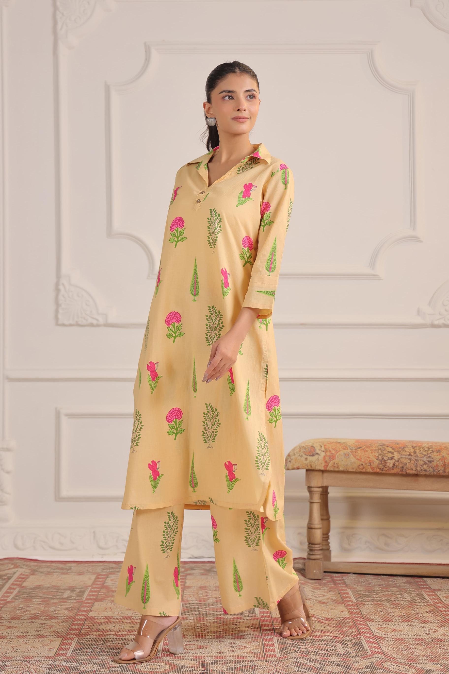 Dark Vanilla Boota Cotton Co-ord Set