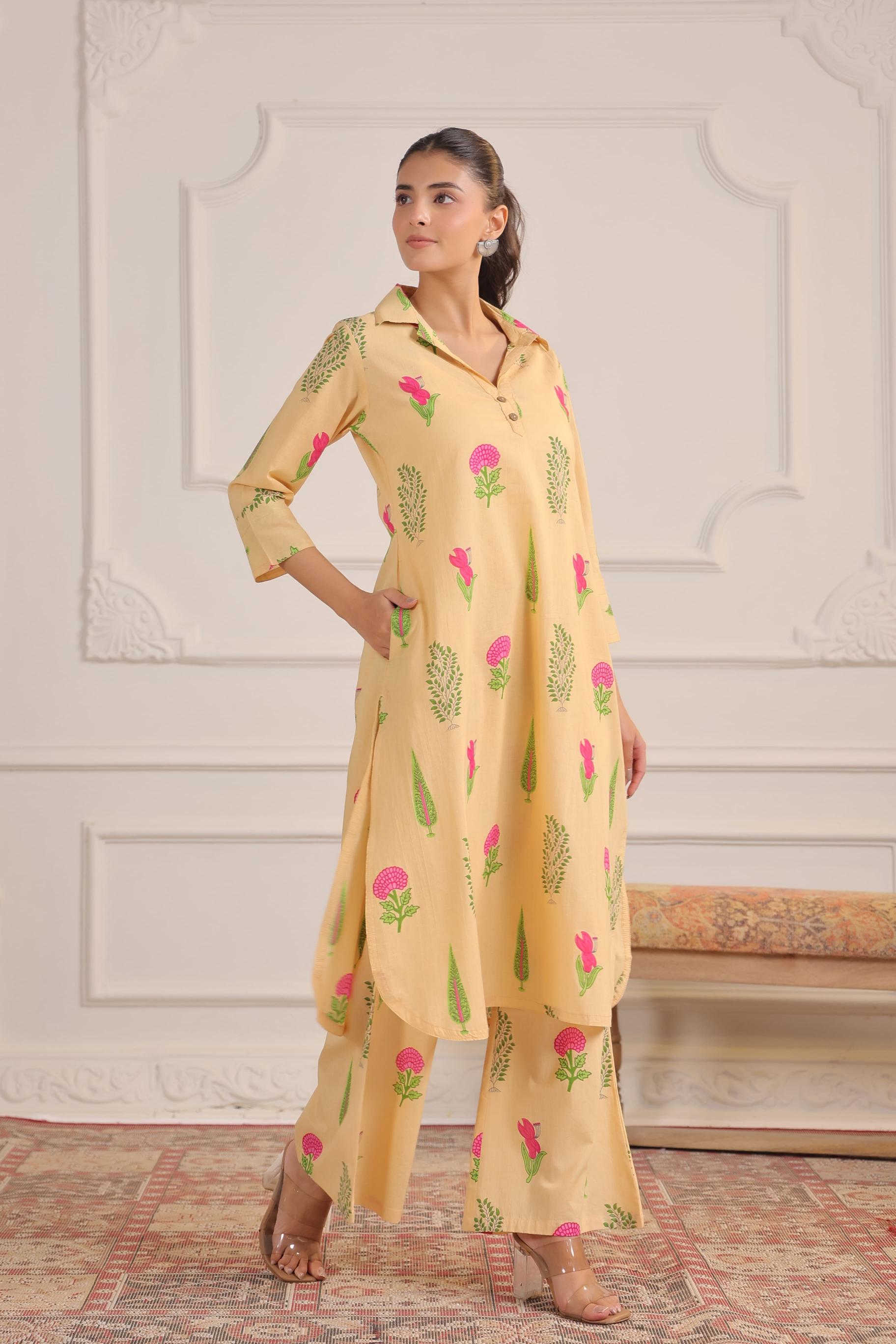 Dark Vanilla Boota Cotton Co-ord Set