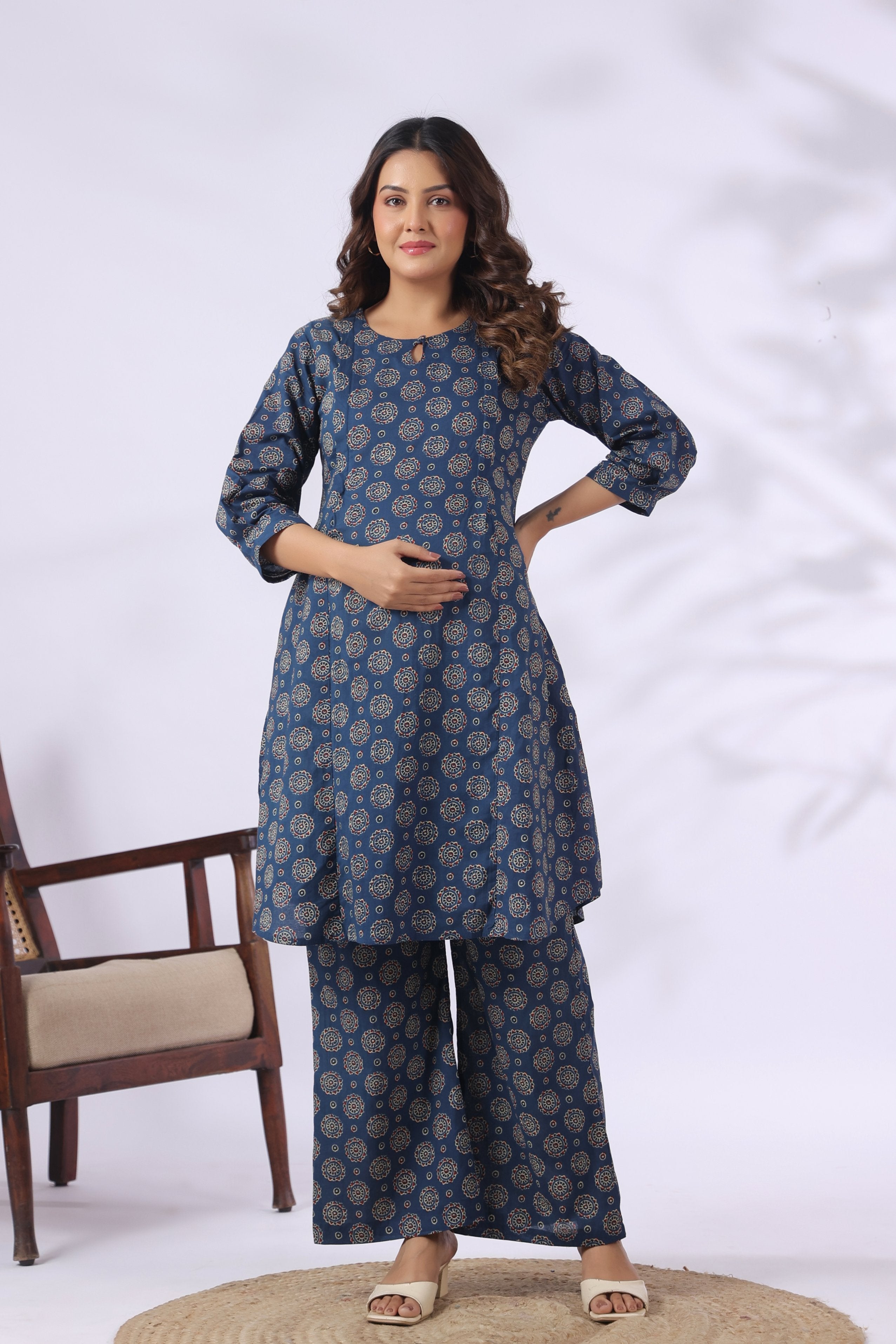 Indigo Mandala Bloom Cotton Maternity - Nursing Co-ord Set
