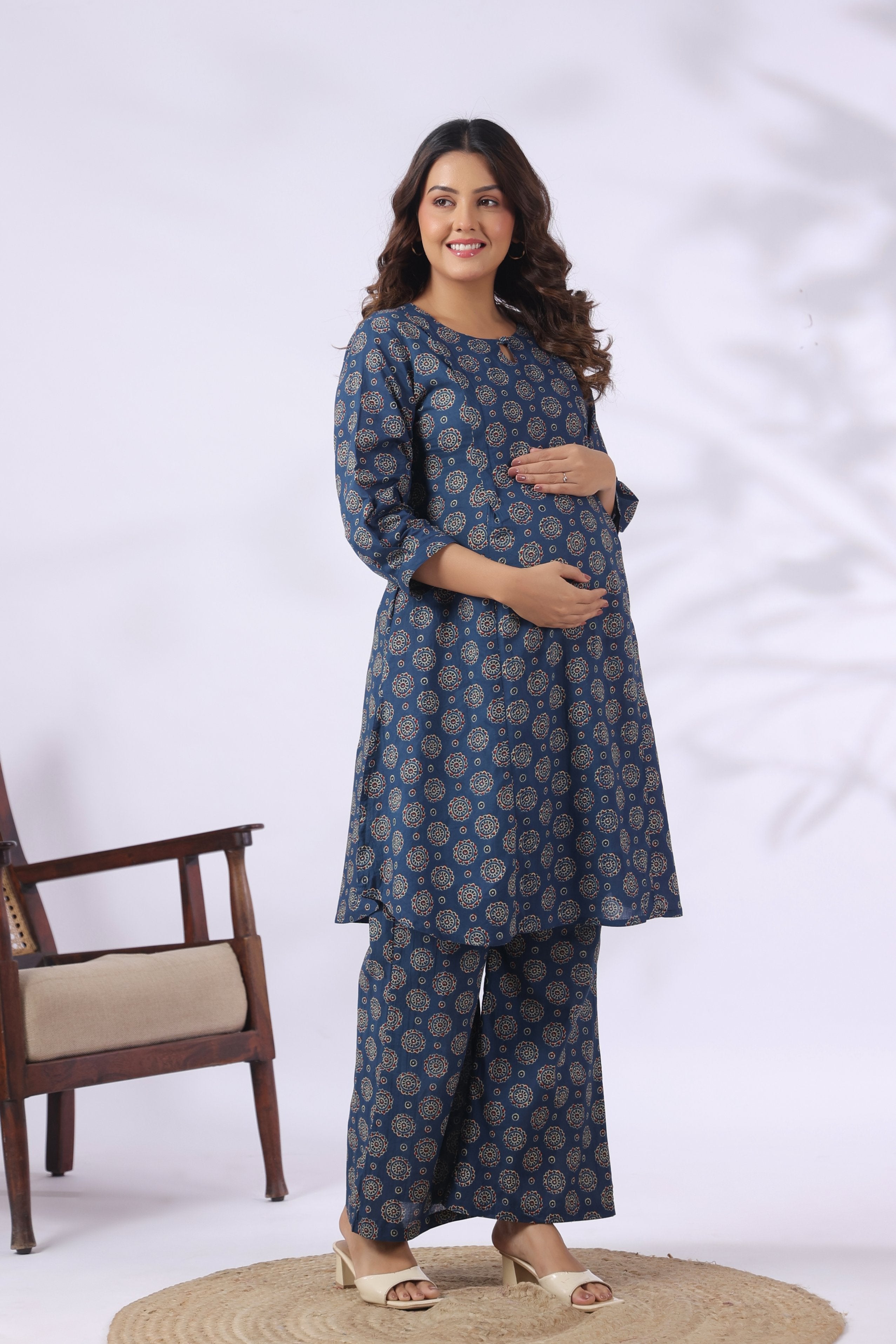 Indigo Mandala Bloom Cotton Maternity - Nursing Co-ord Set