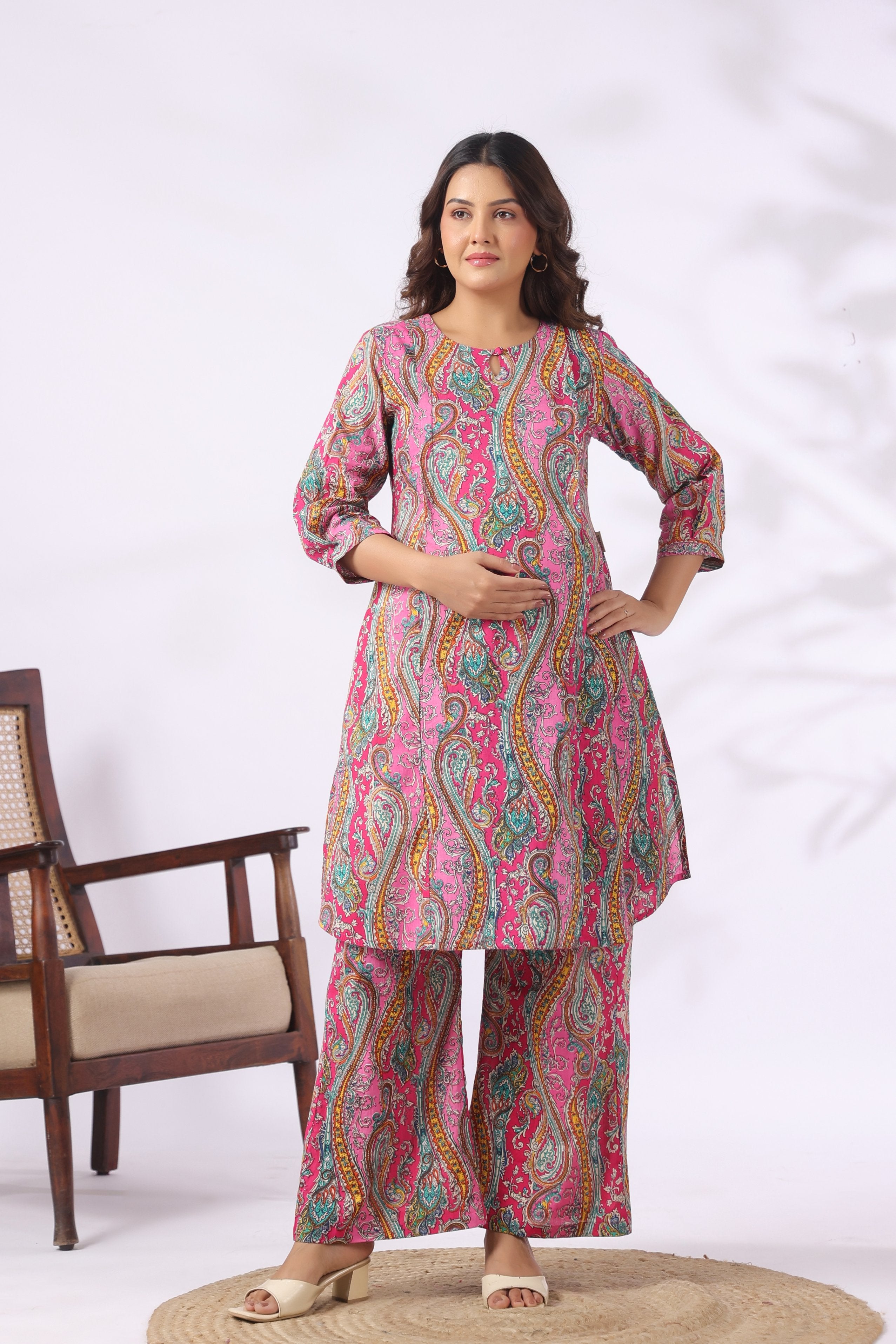 Maharani Paisley Splash Cotton Maternity - Nursing Co-ord Set