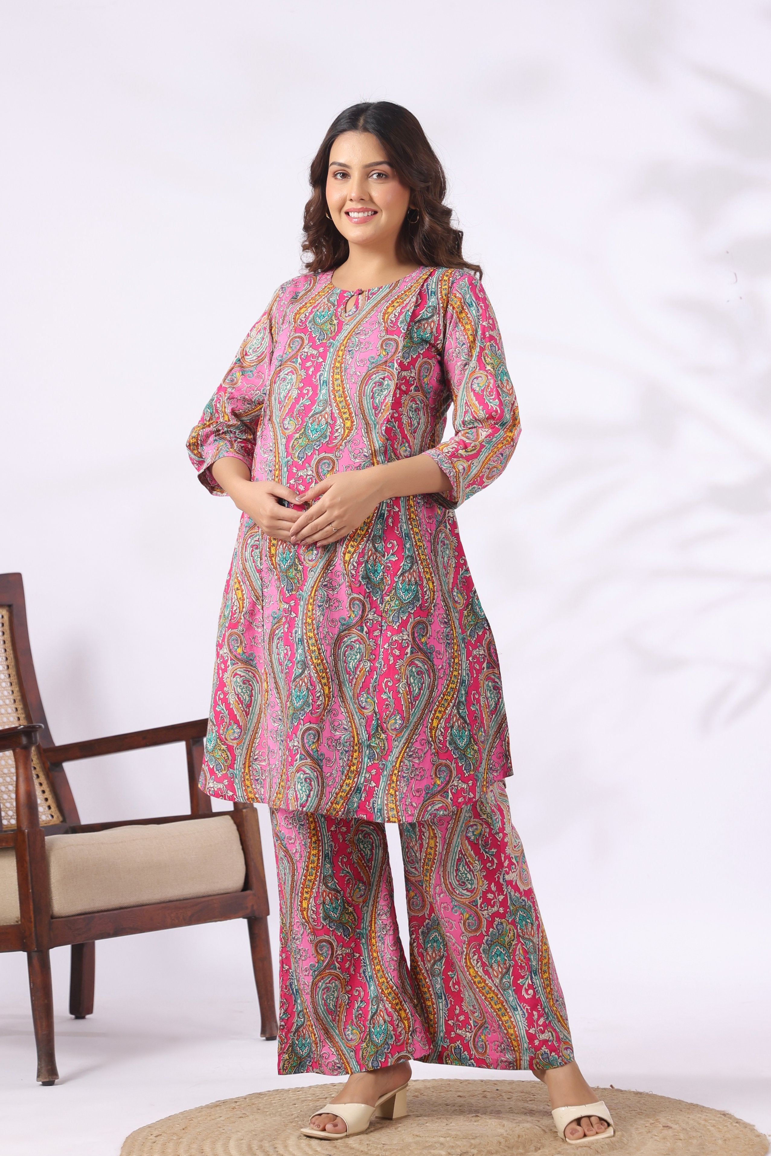 Maharani Paisley Splash Cotton Maternity - Nursing Co-ord Set