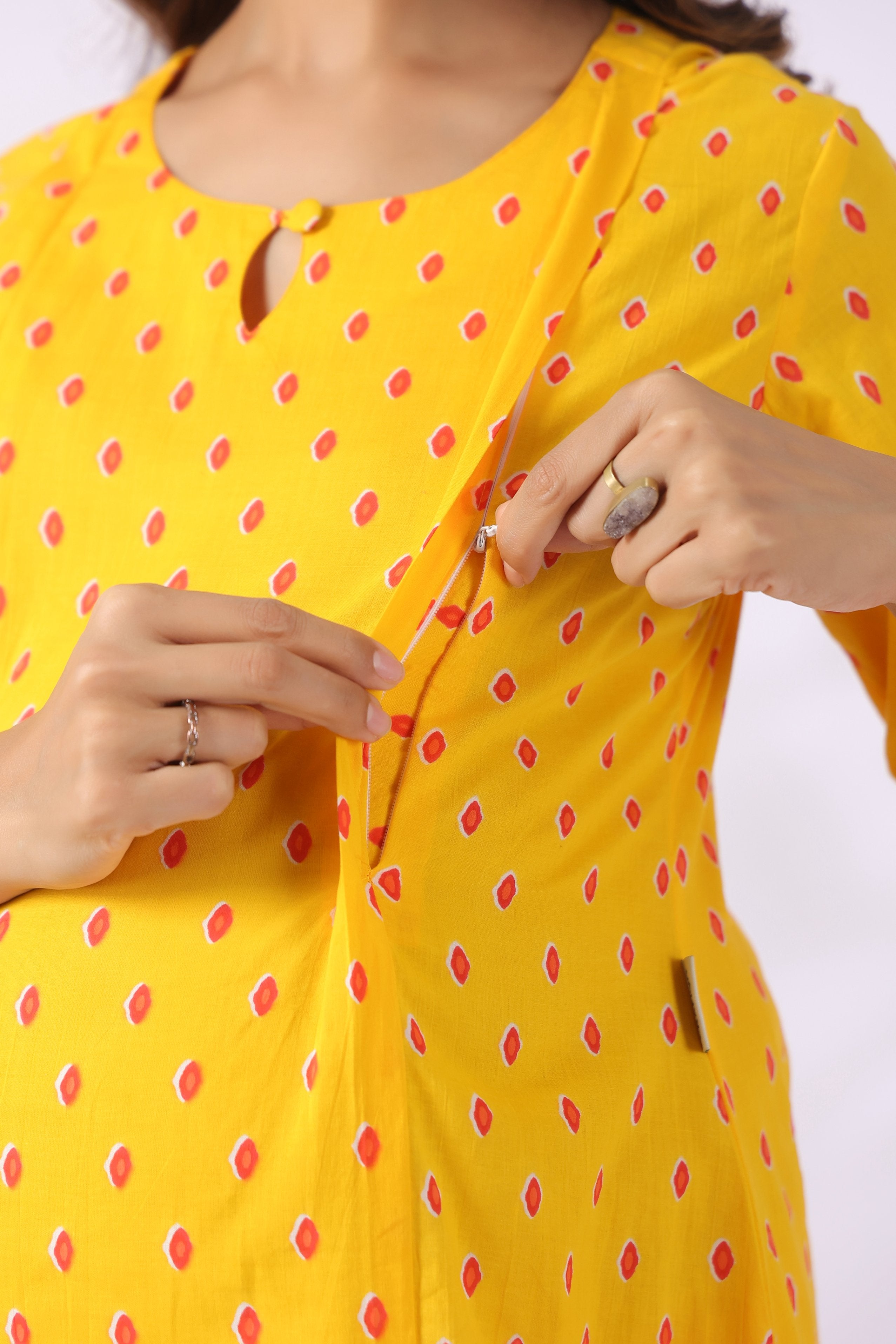 Marigold Bandhej Cotton Maternity - Nursing Co-ord Set